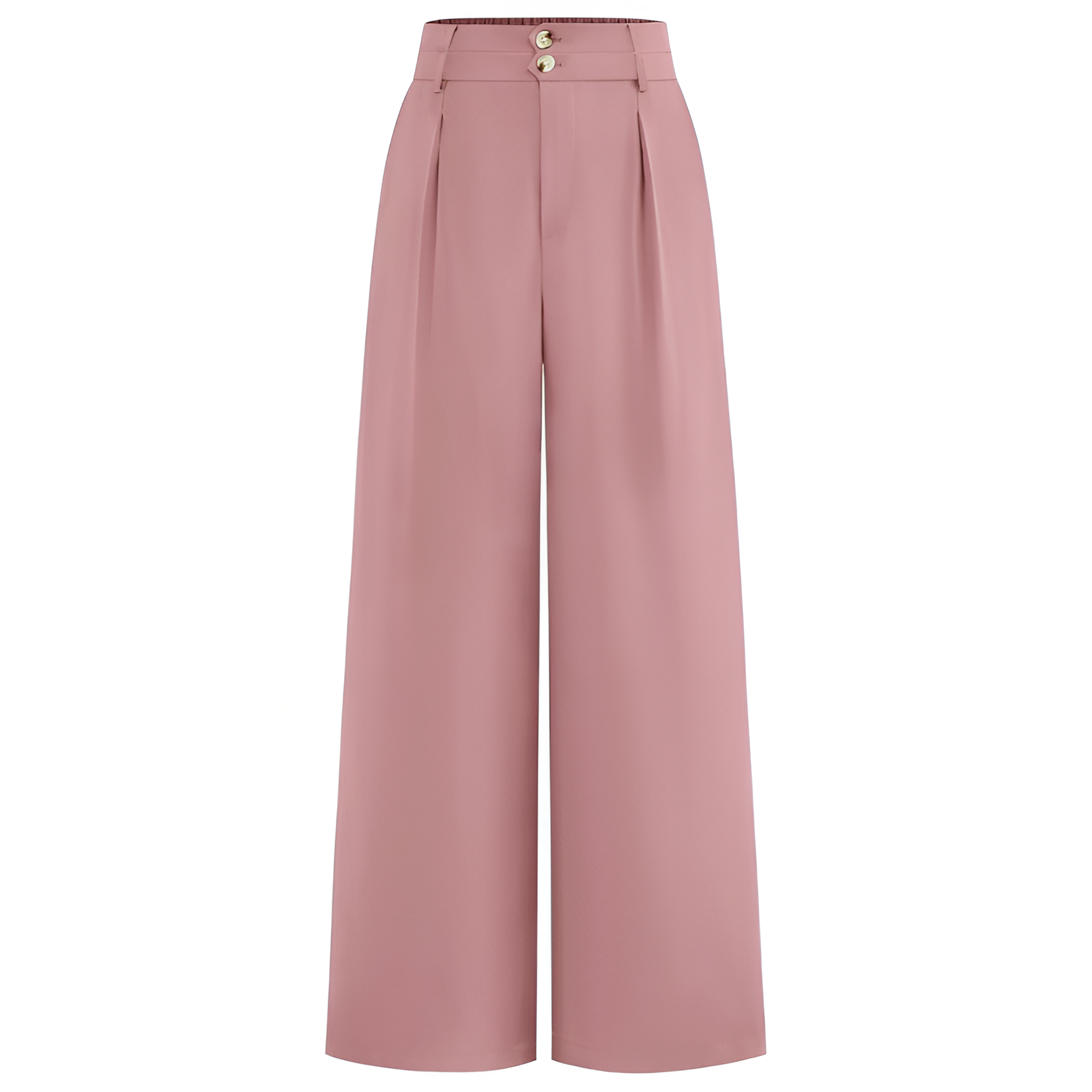 Wide Fit High Rise Button Pleated Trousers For Women  – model wearing view