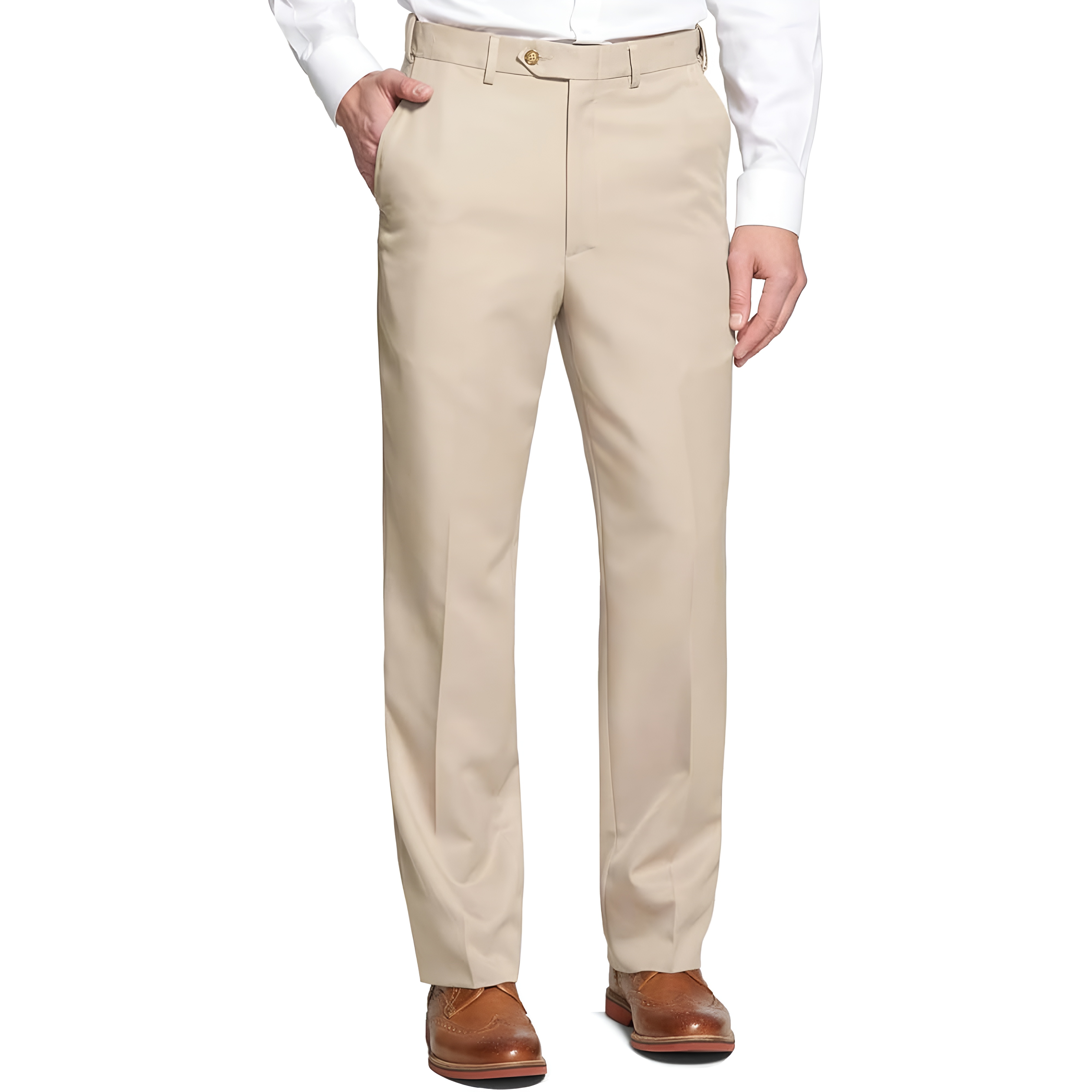 Stretch Dress Pants With Four Pocket Design And Zipper Closure For Men – model wearing view