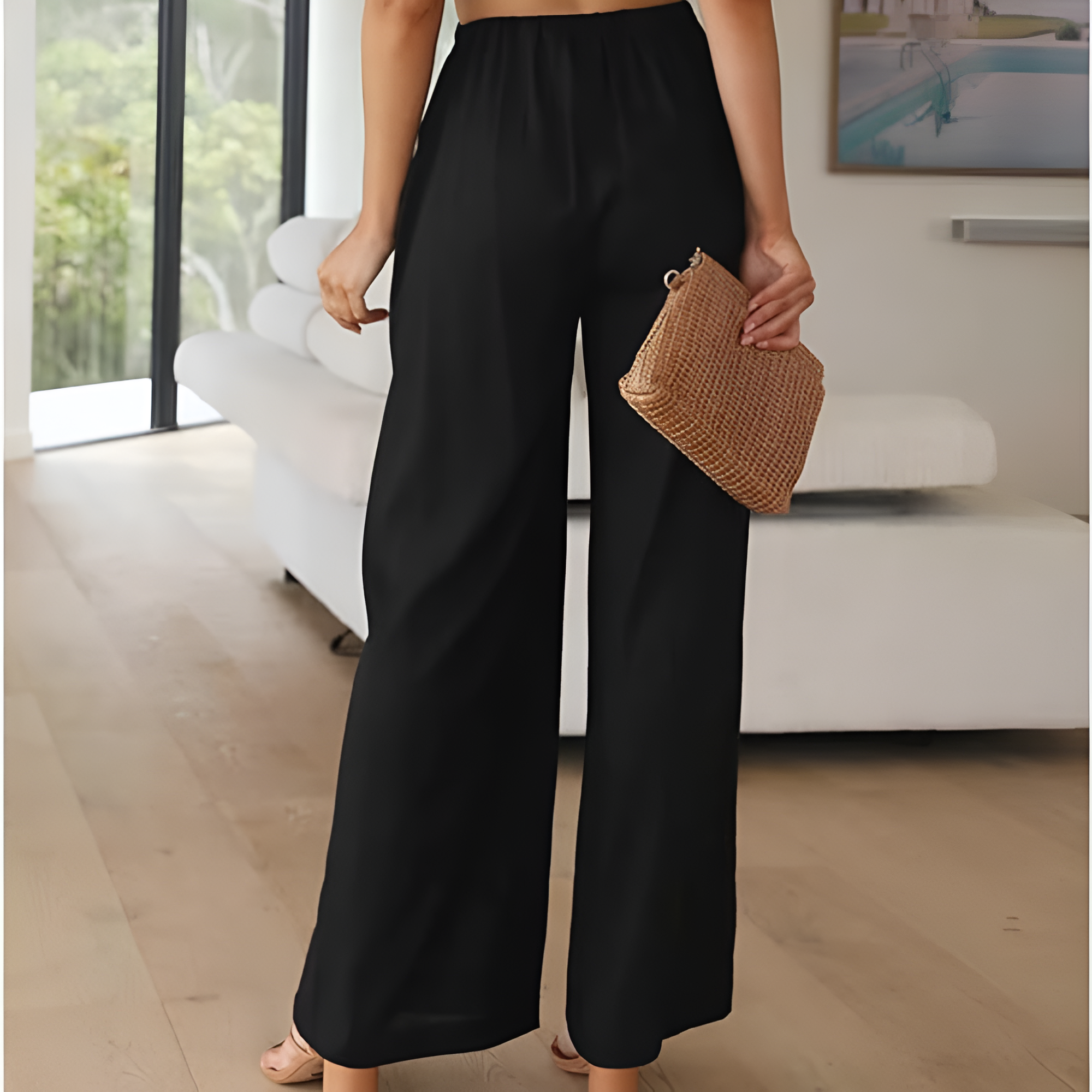 Casual Wide Fit Pants With Pockets For Women – fabric detail close-up