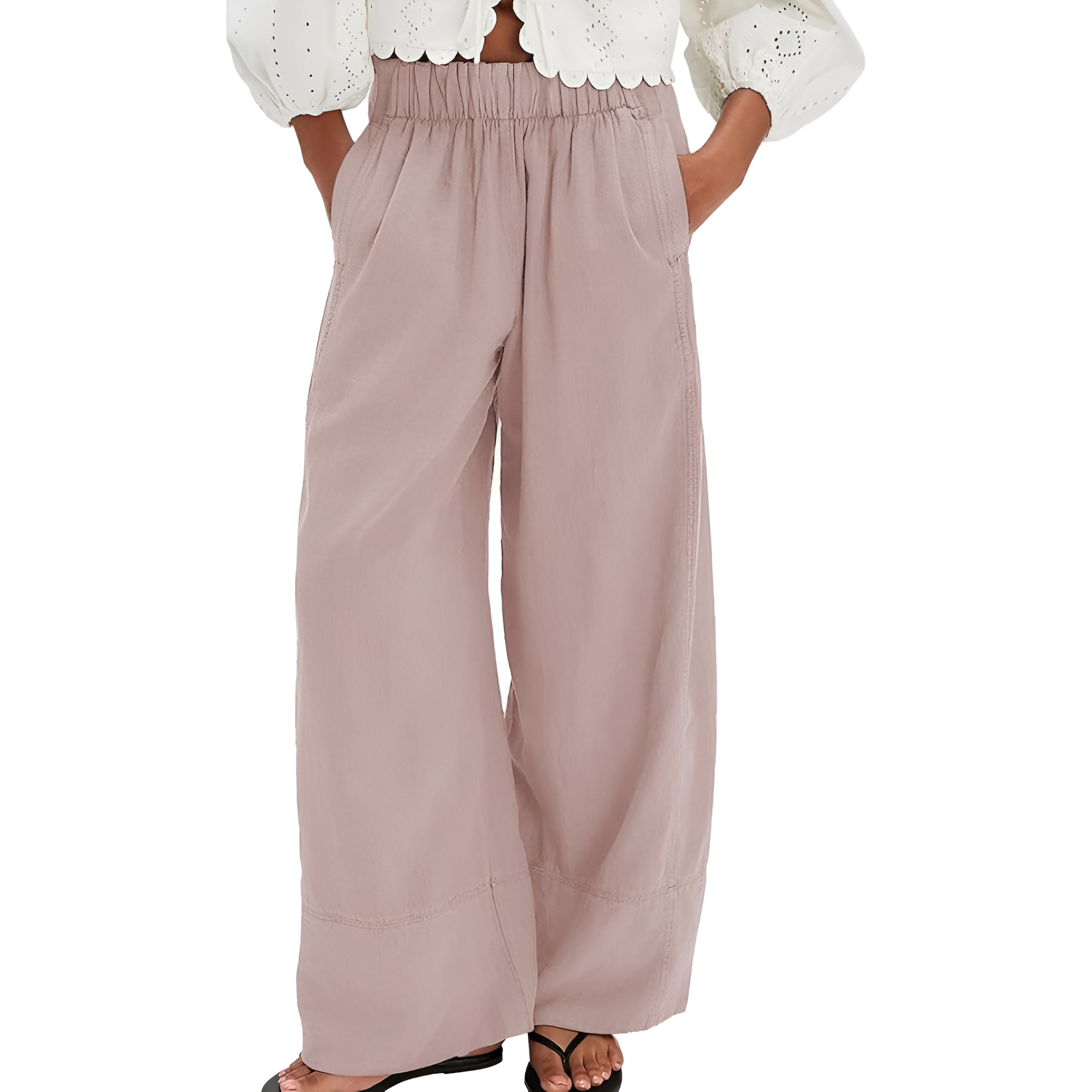 Wide Fit Baggy Casual Palazzo Pants With Pockets For Women – styled outfit view