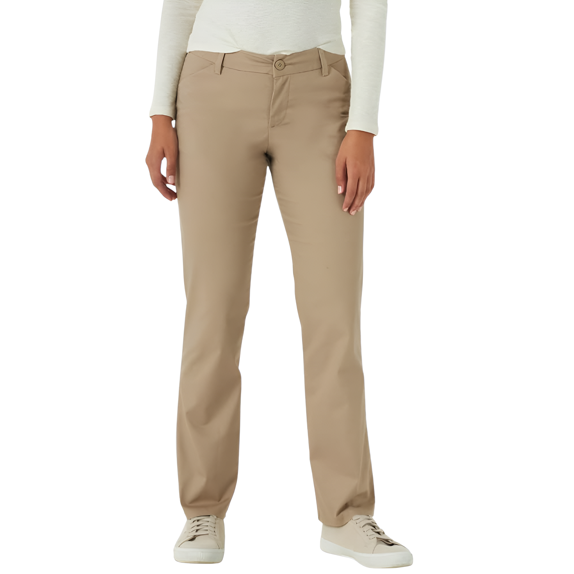 Comfortable Mid Rise Work Trousers For Women  – full length outfit view