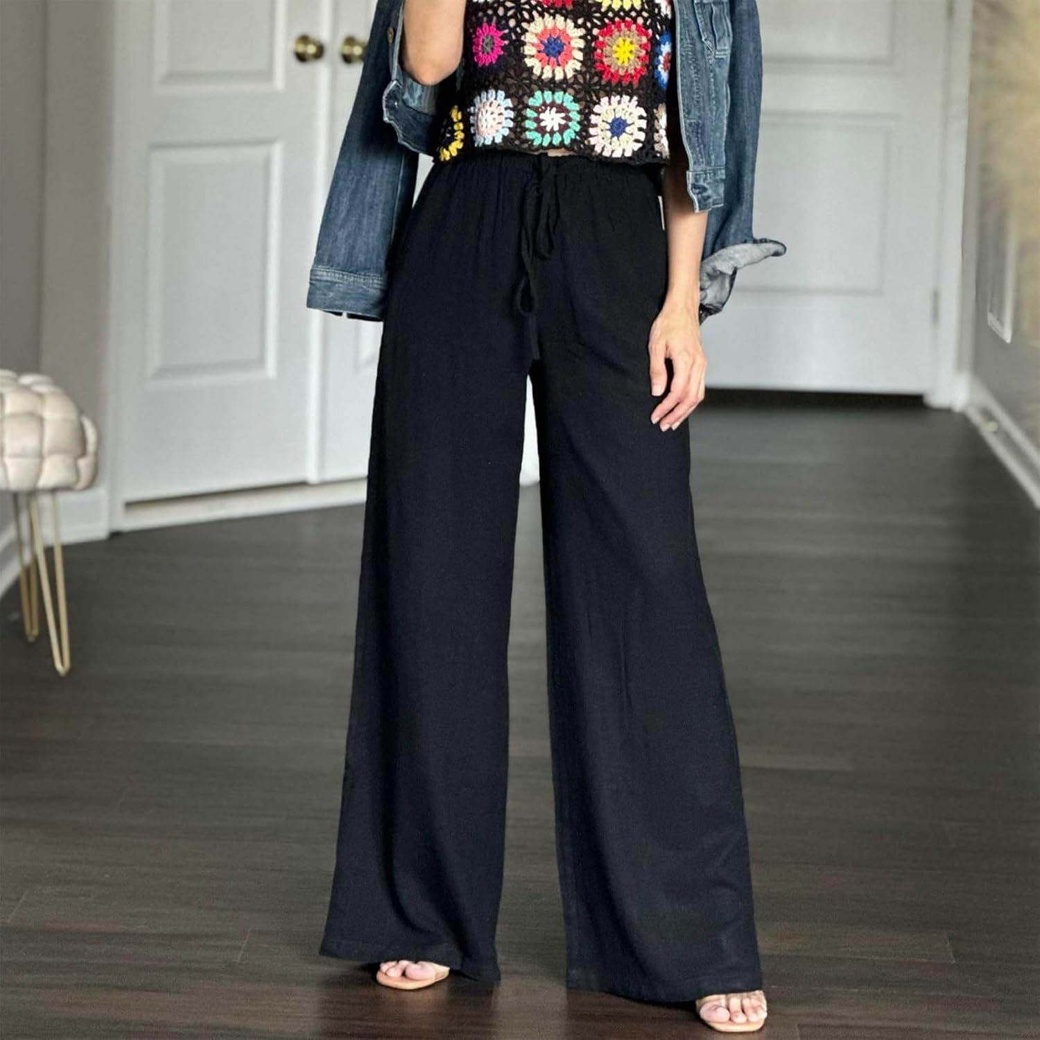 Casual Wide Palazzo Pants With Drawstring For Women