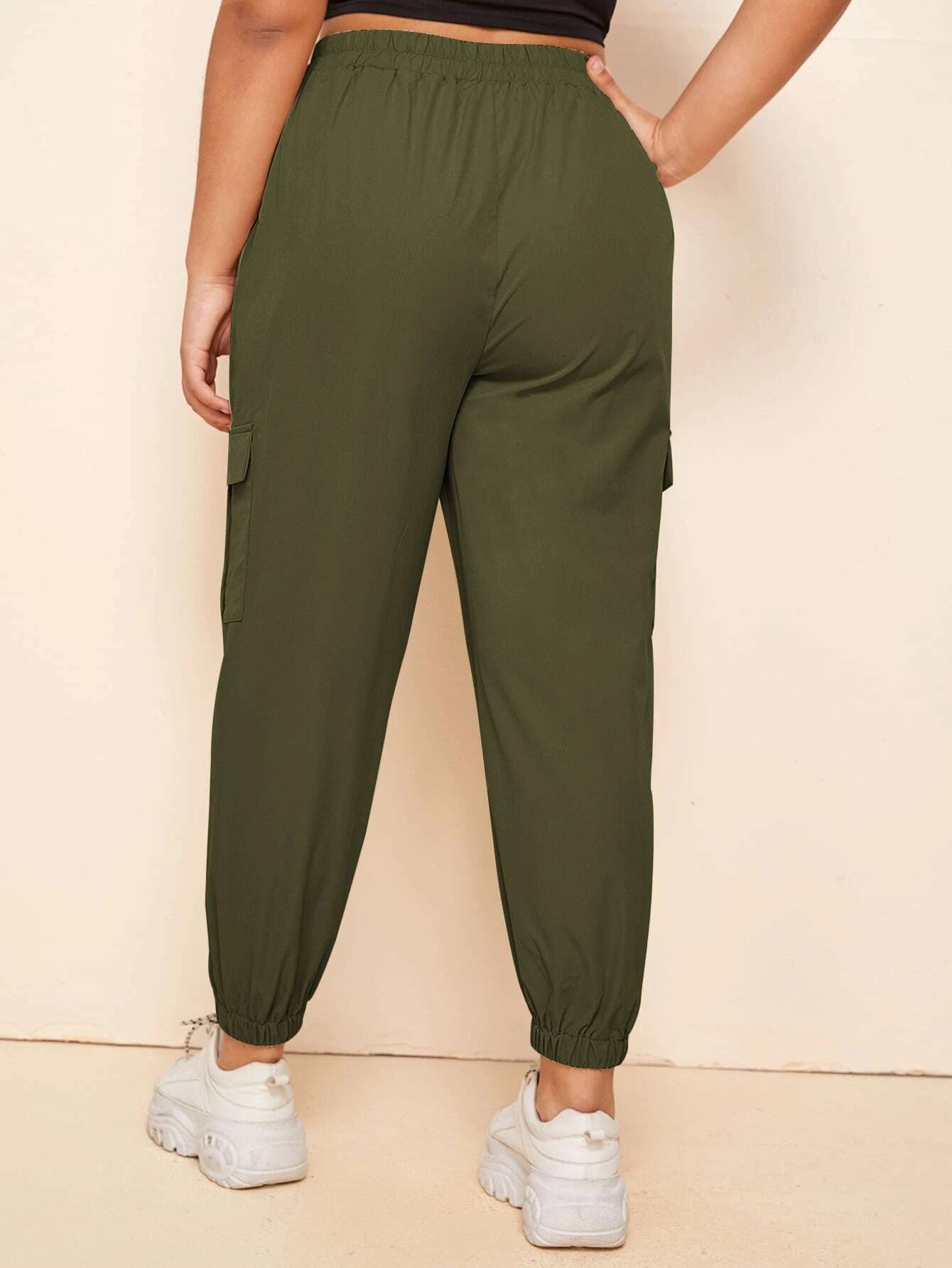 Solid Color Flap Pocket Cargo Pants Style 2 – side profile view