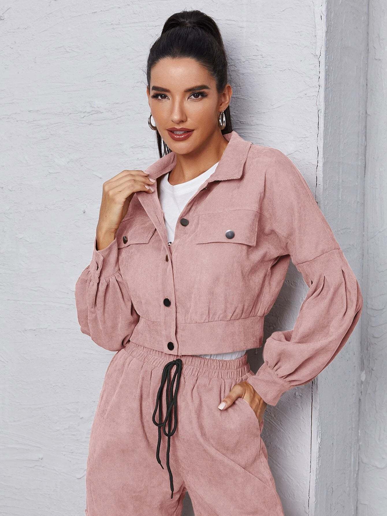 Jacket With Tie Front Cargo Pants