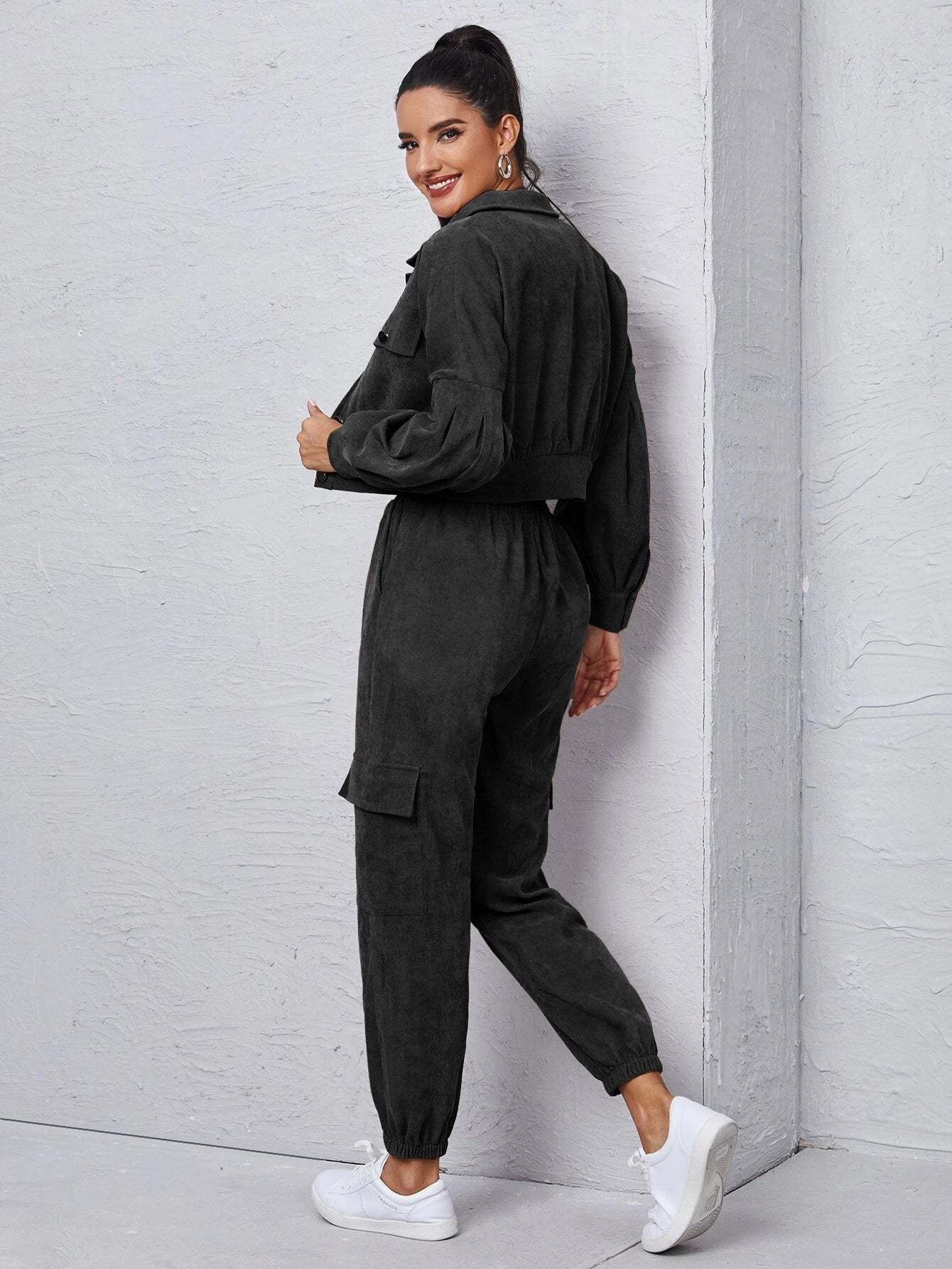 Jacket With Tie Front Cargo Pants