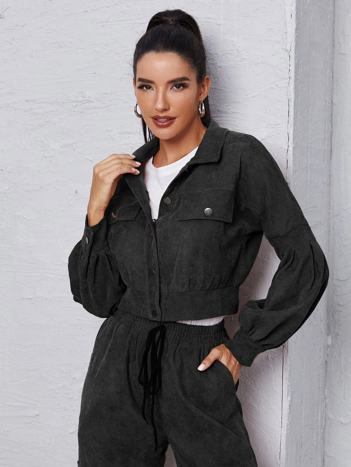 Jacket With Tie Front Cargo Pants