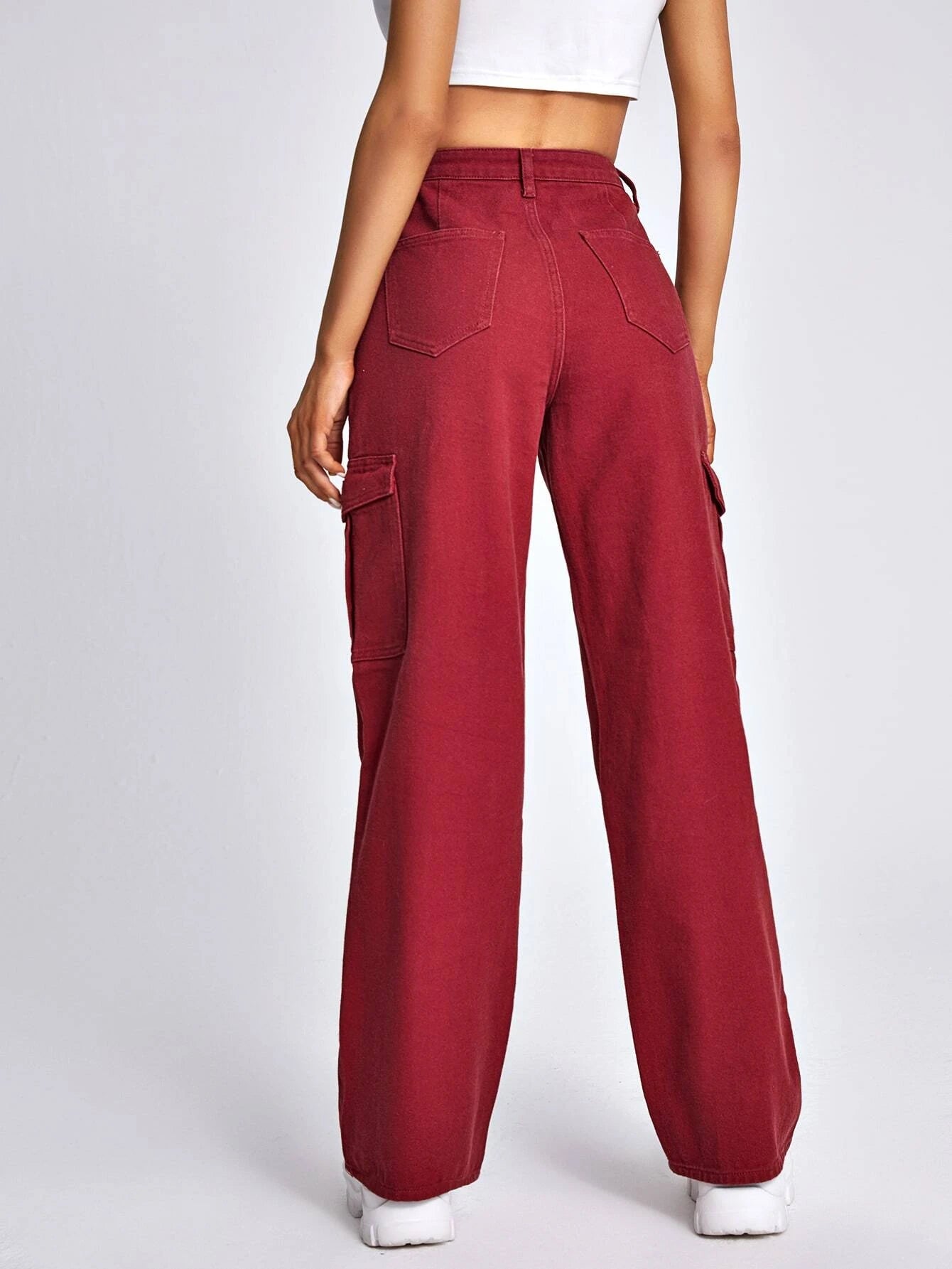 Flap Pocket Wide Bottom Jeans – side profile view