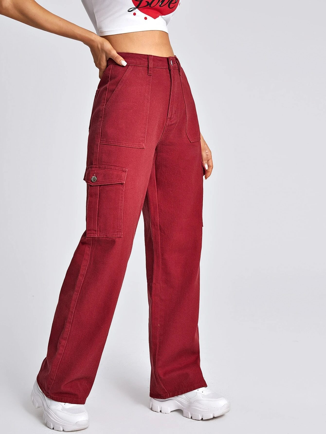 Flap Pocket Wide Bottom Jeans – waistband detail