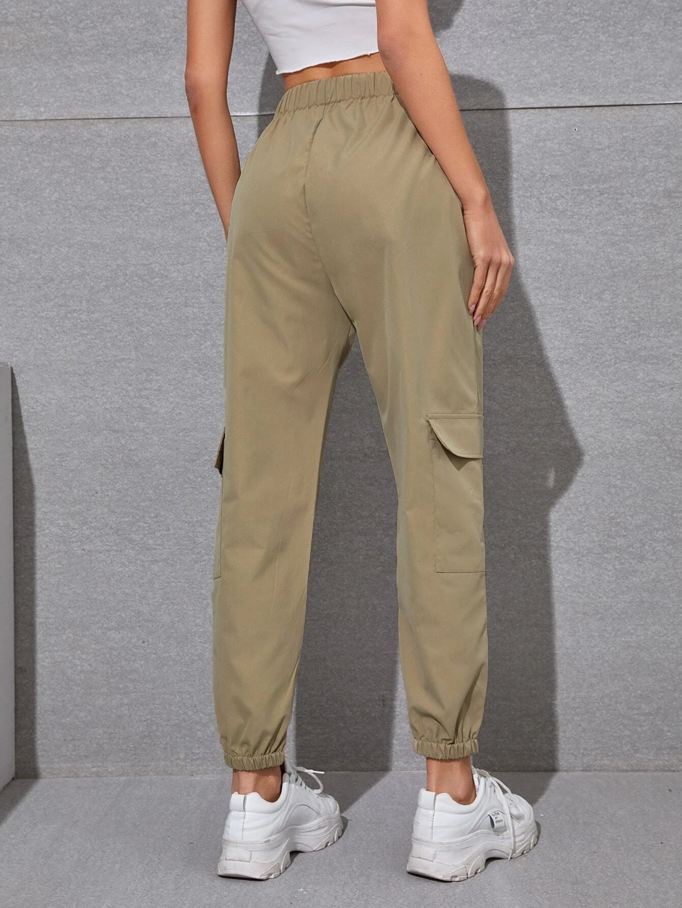 Side Flap Pocket Solid Cargo Pants – side profile view