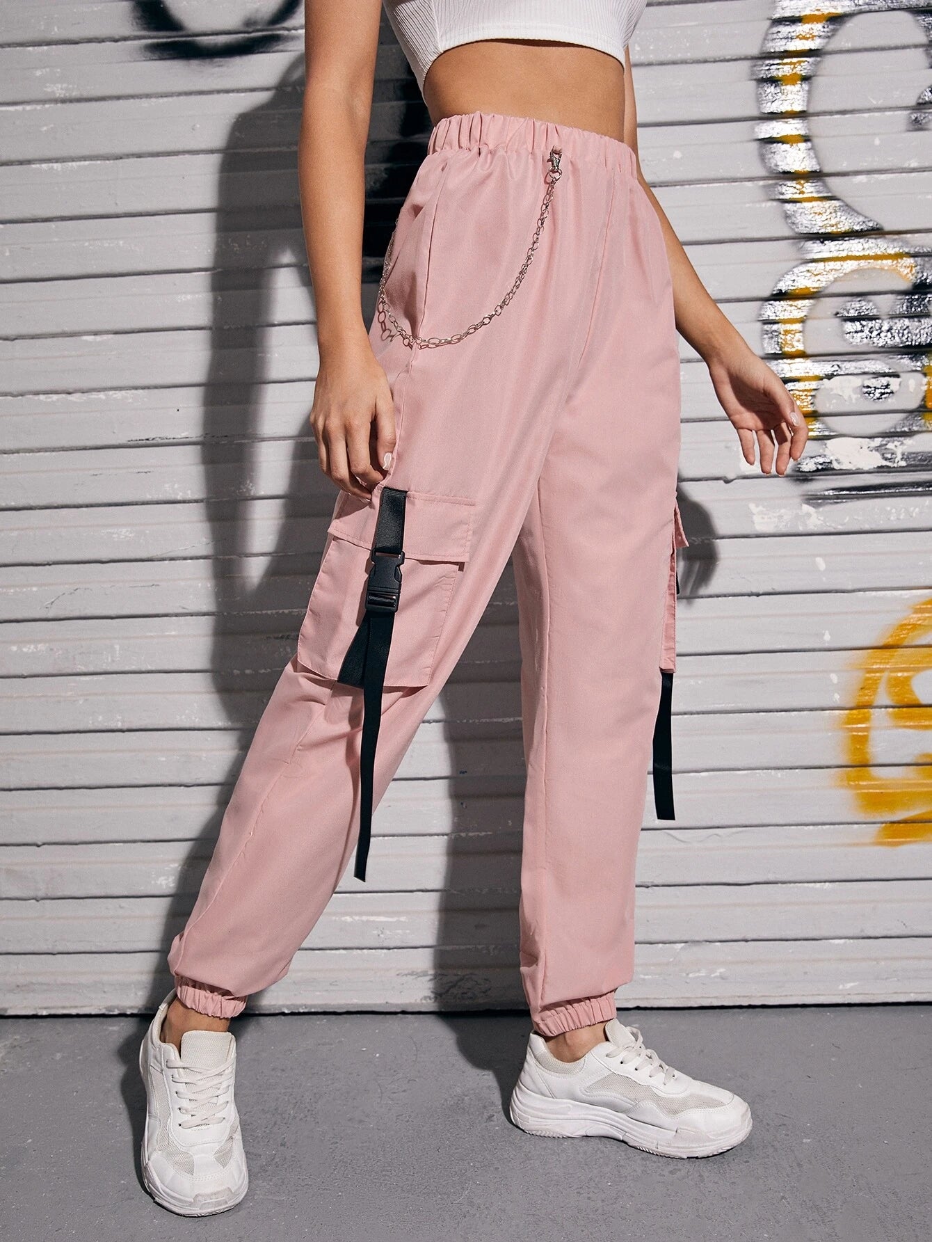 Pocket Buckle Tape Cargo Pant – women's cargo pants front view