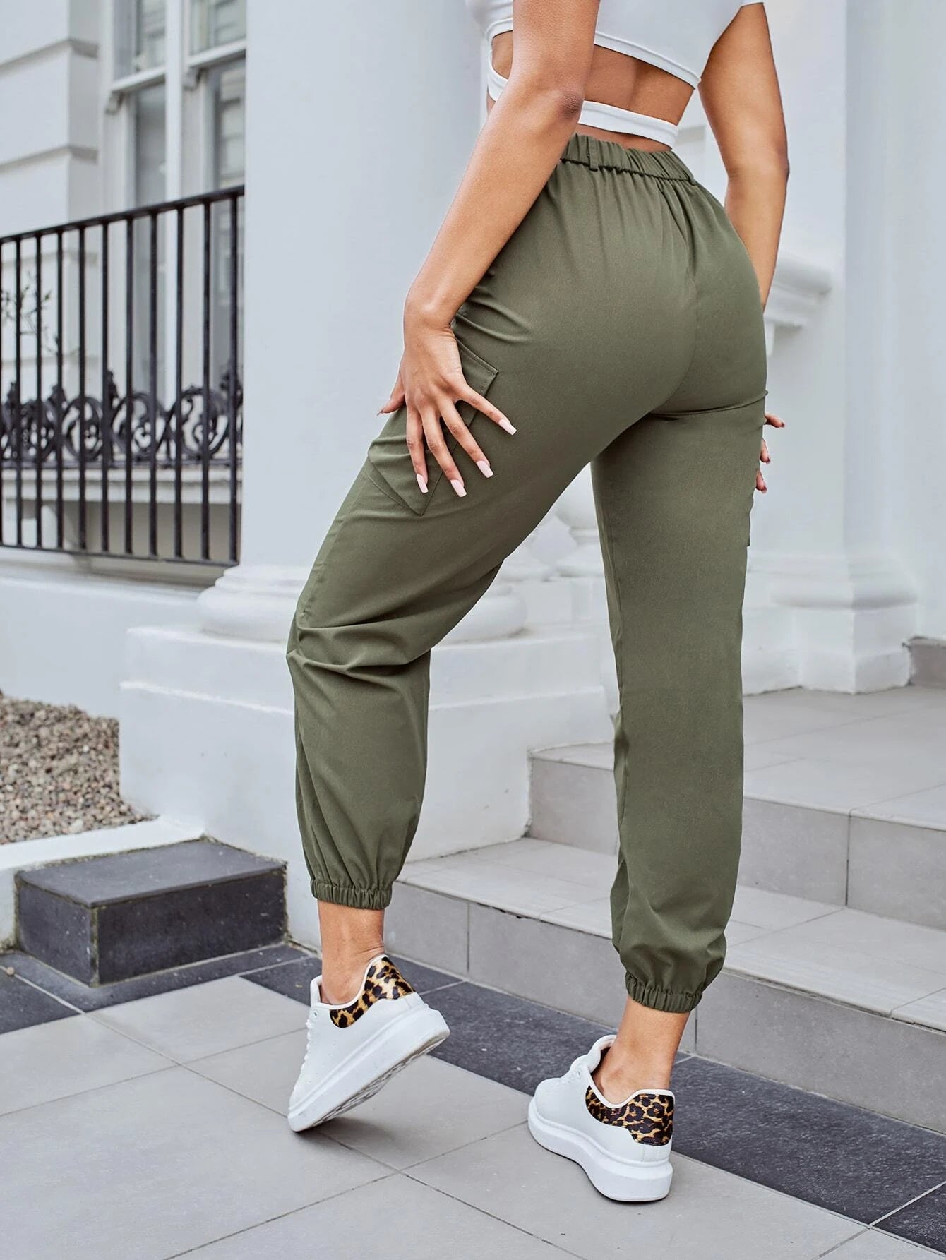 Flap Pocket Button Fly Cargo Pants – side profile view