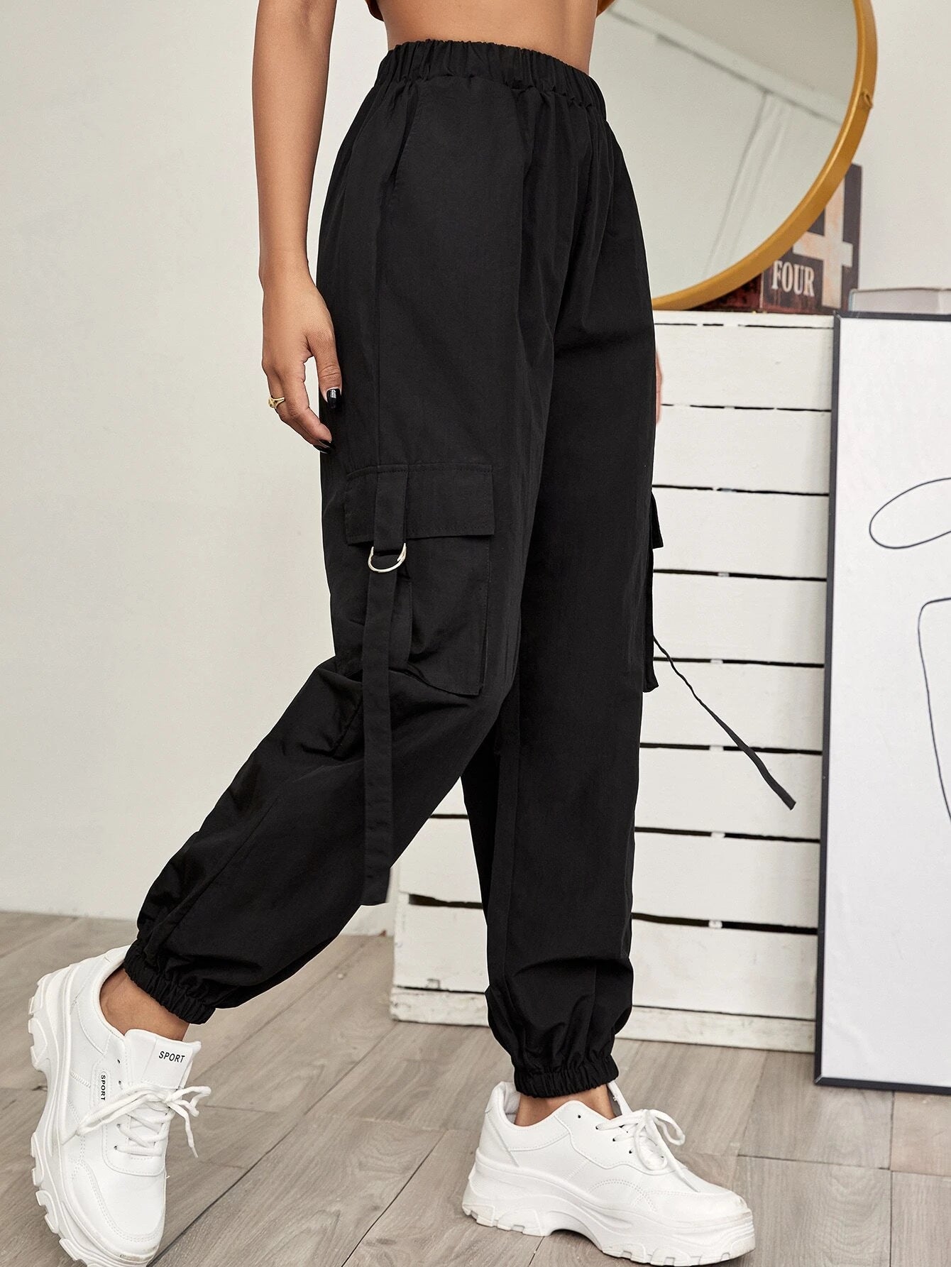 Tape Panel Flap Pocket Cargo Pants – side profile view