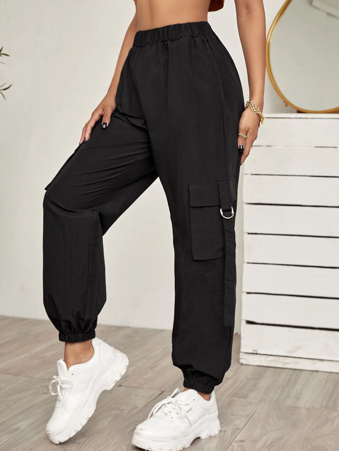 Tape Panel Flap Pocket Cargo Pants – pocket detail close-up
