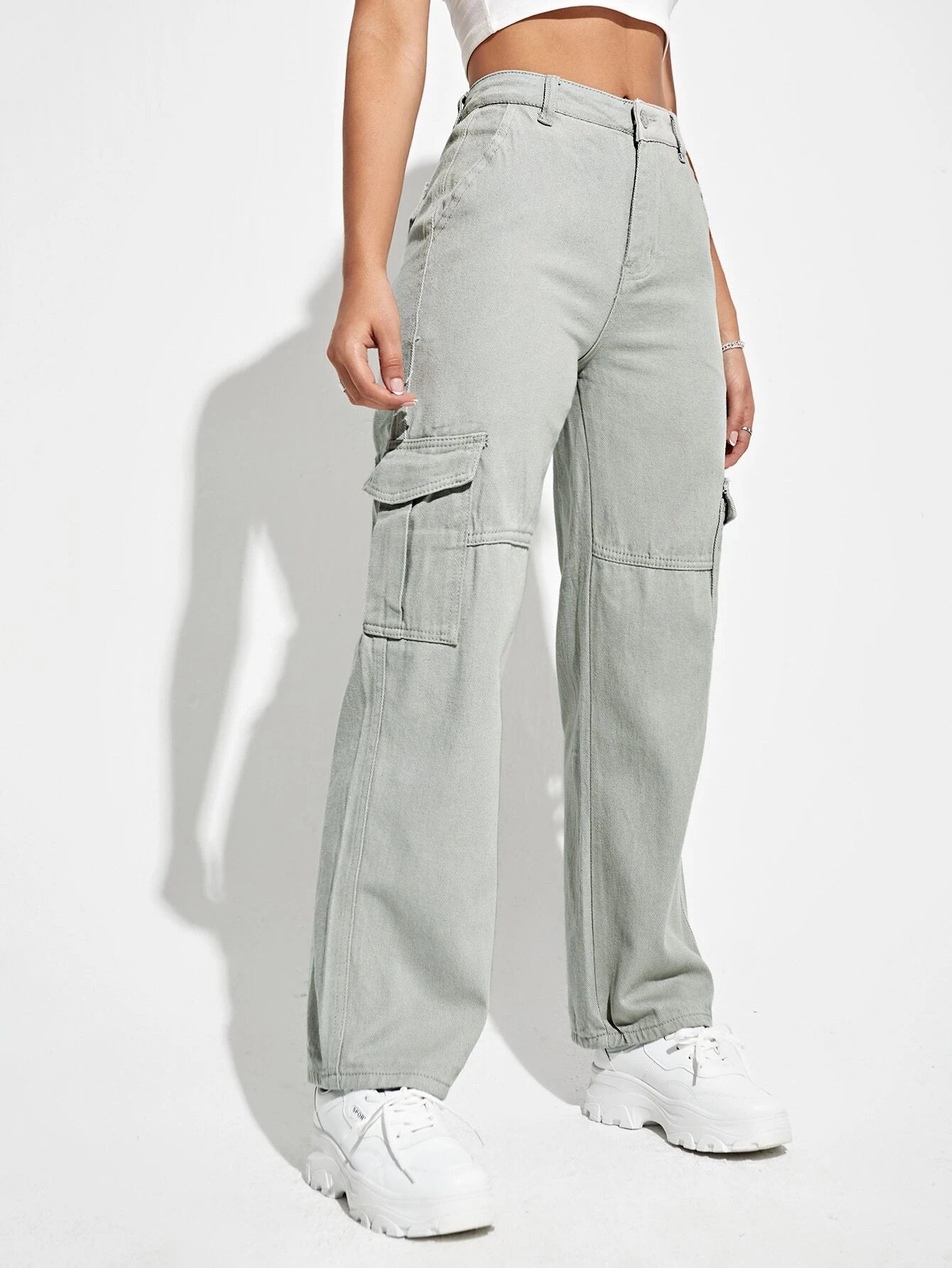 High Waist Flap Pockets Cargo Jean – lifestyle view 11