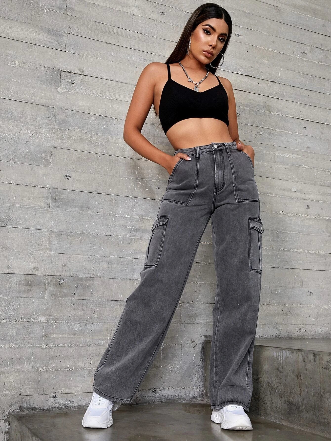 Long Length Loose Fit Denim PantsLong Length Loose Fit Denim Pants - Image 2