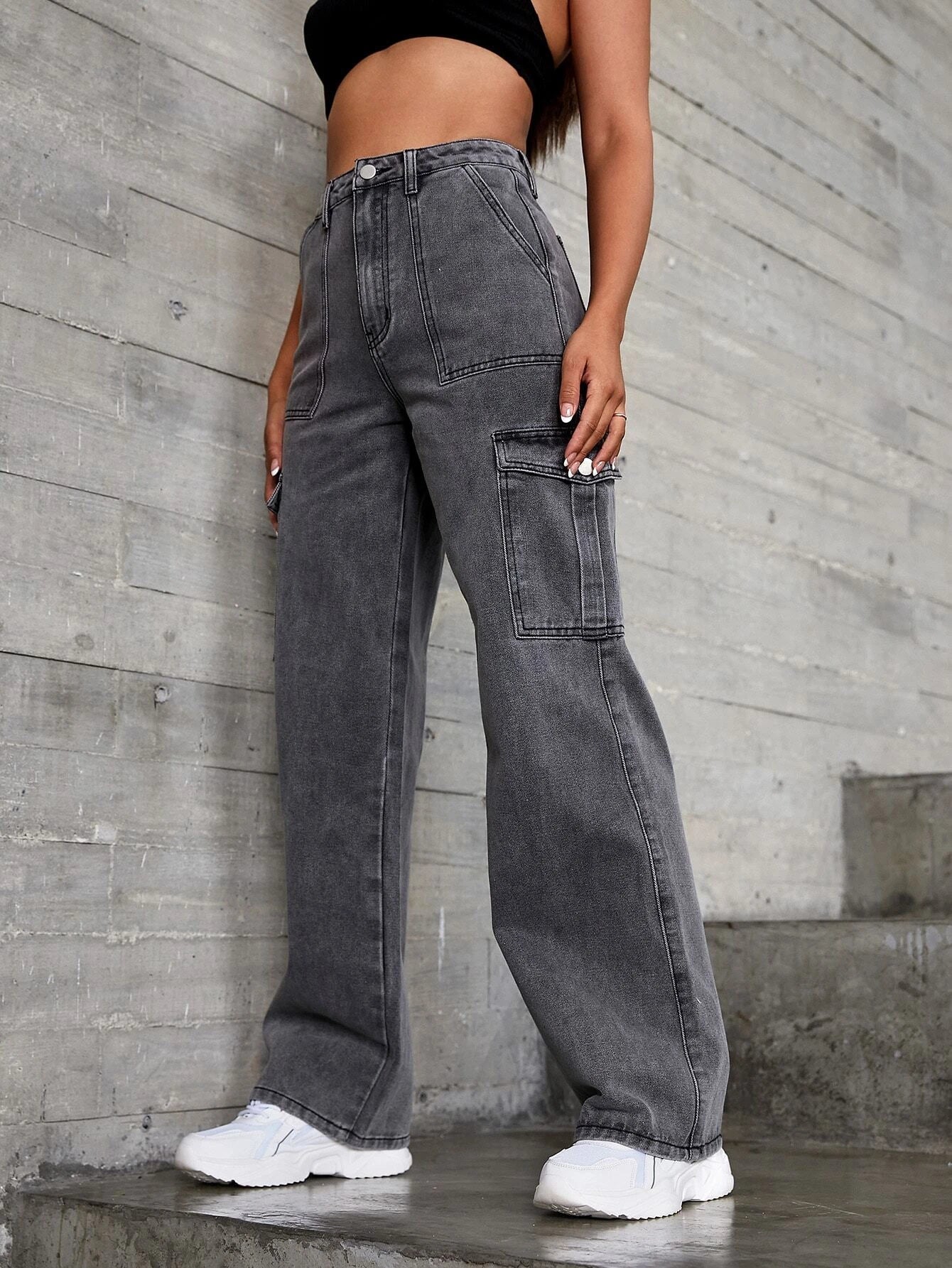 Long Length Loose Fit Denim PantsLong Length Loose Fit Denim Pants - Image 3