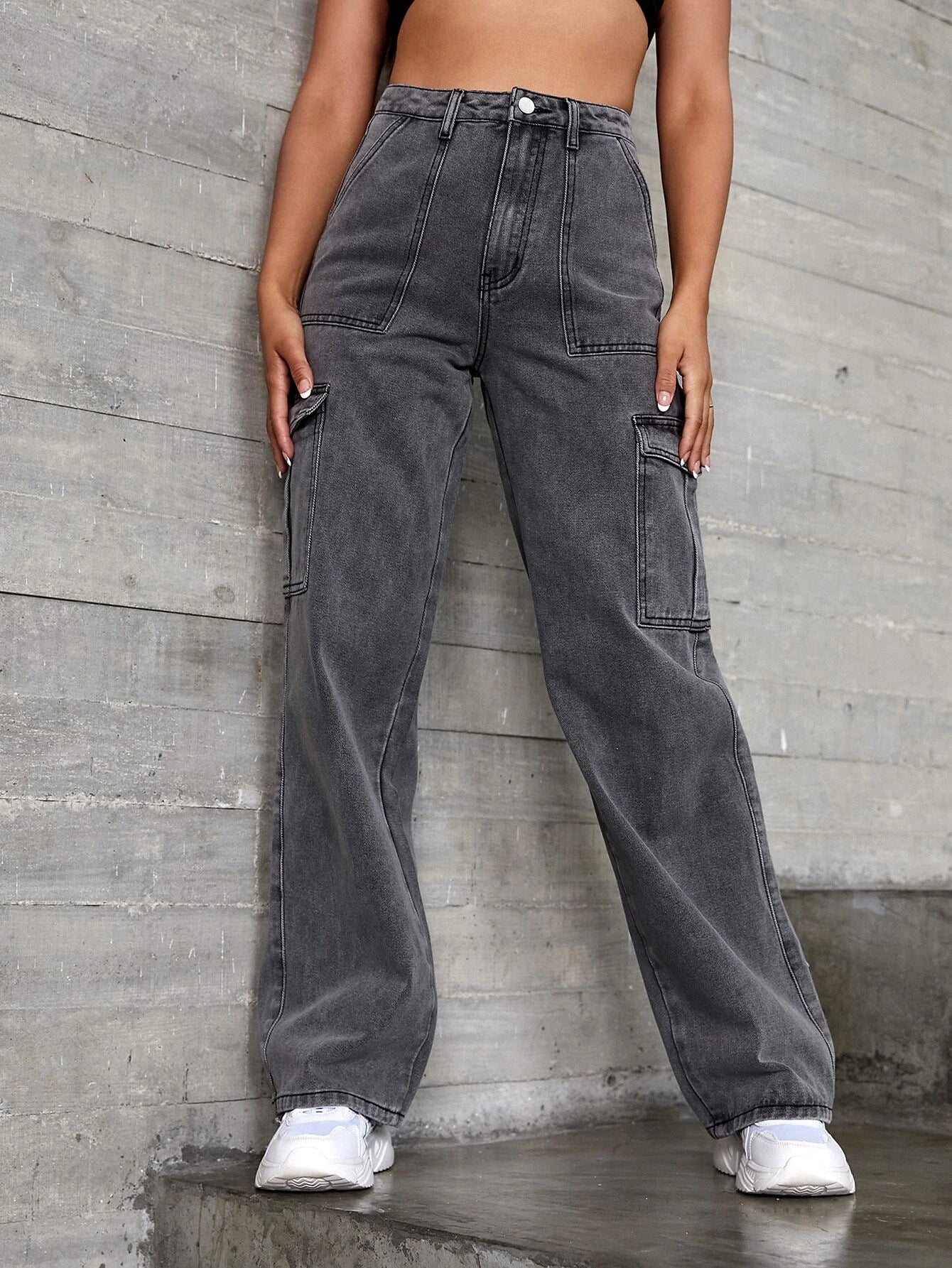 Flap Pocket Wide Bottom Jeans – lifestyle view 12