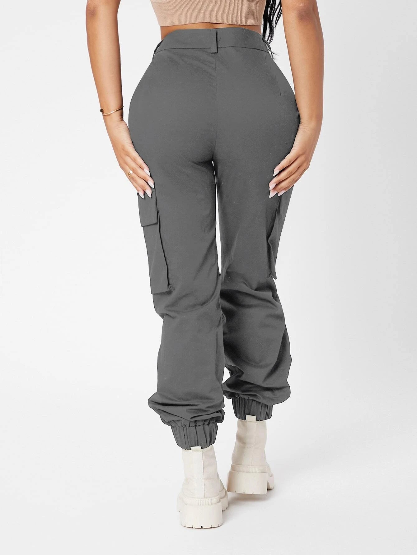High Waist Flap Pocket Side Pants – side profile view