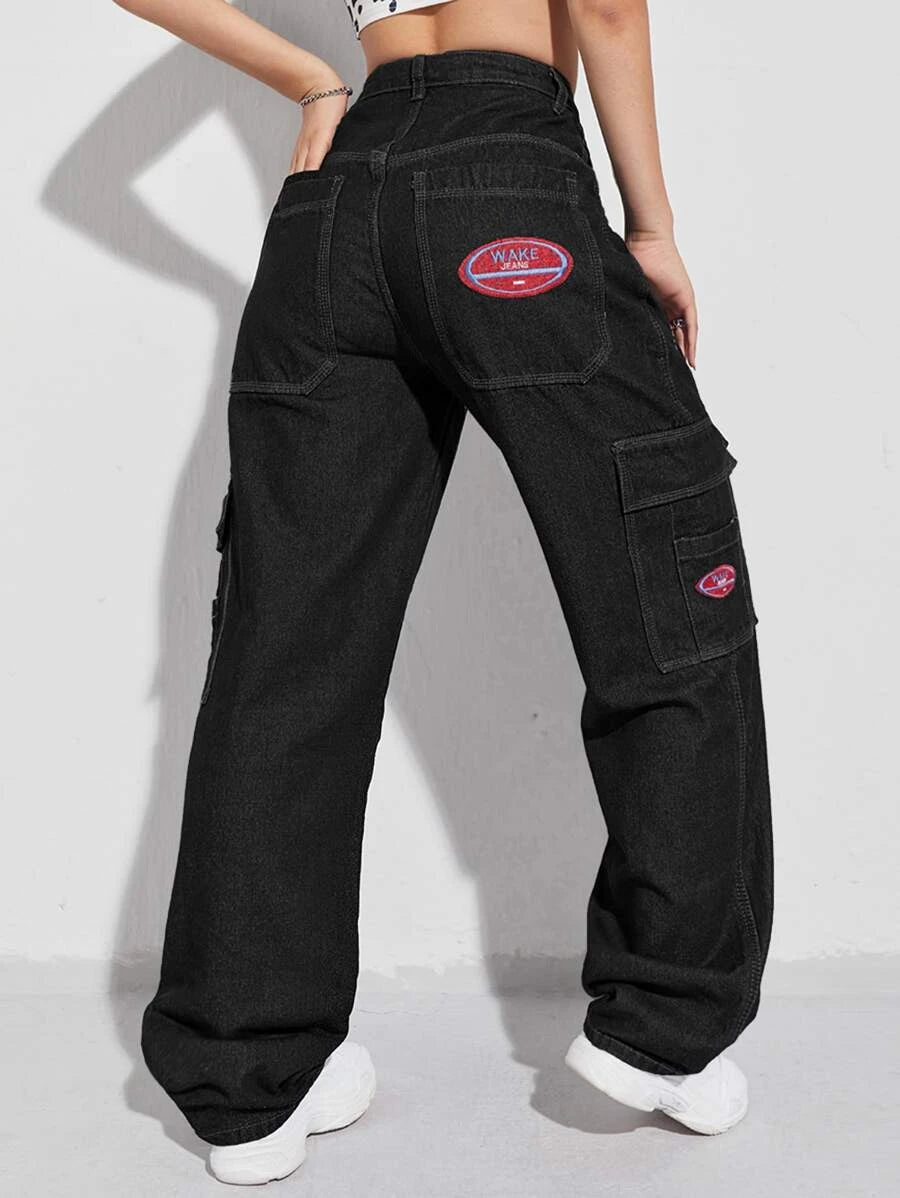 Denim High Waist Flap Pocket Wide Leg Jeans – lifestyle view 18