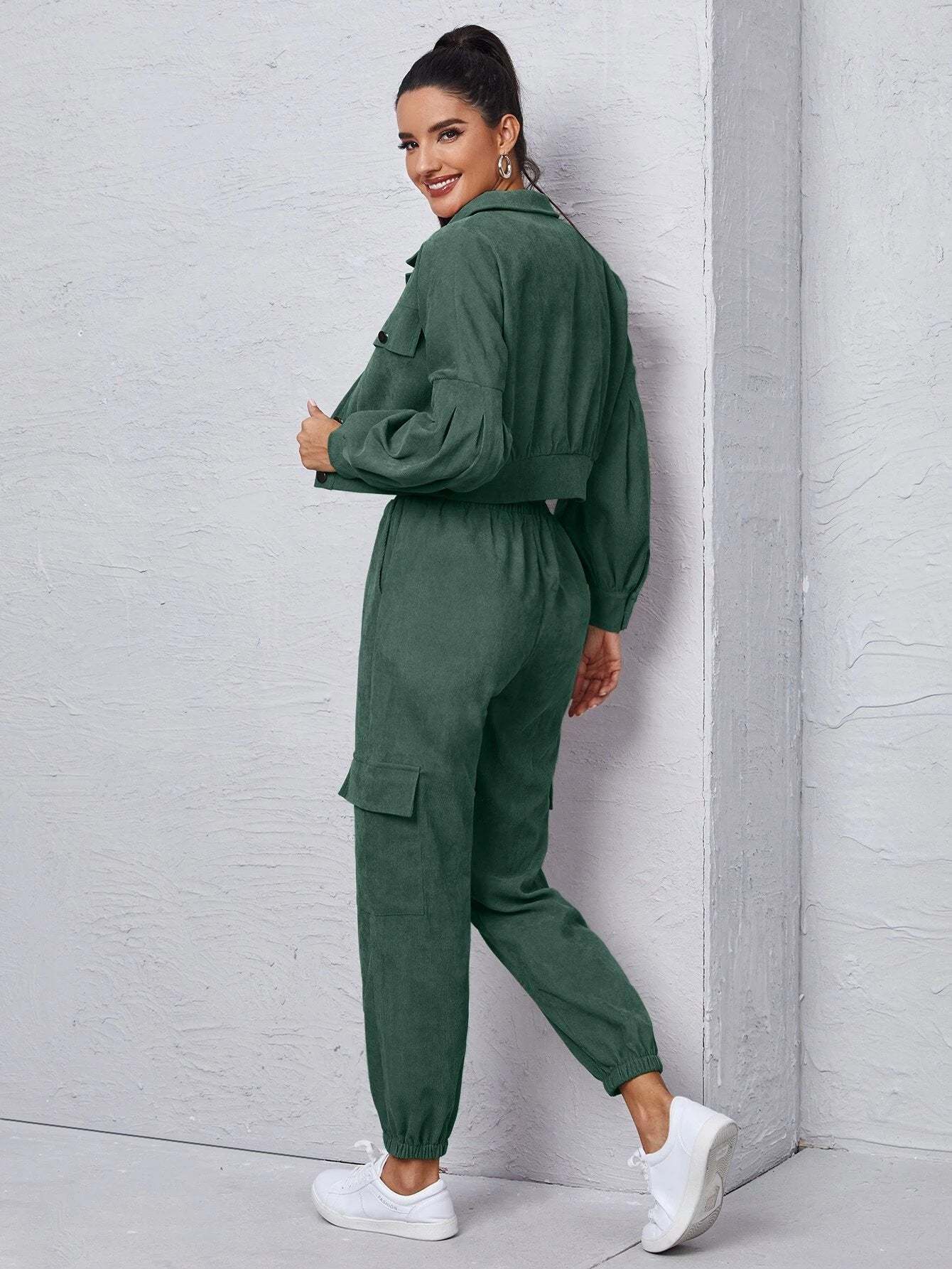 Jacket With Tie Front Cargo Pants