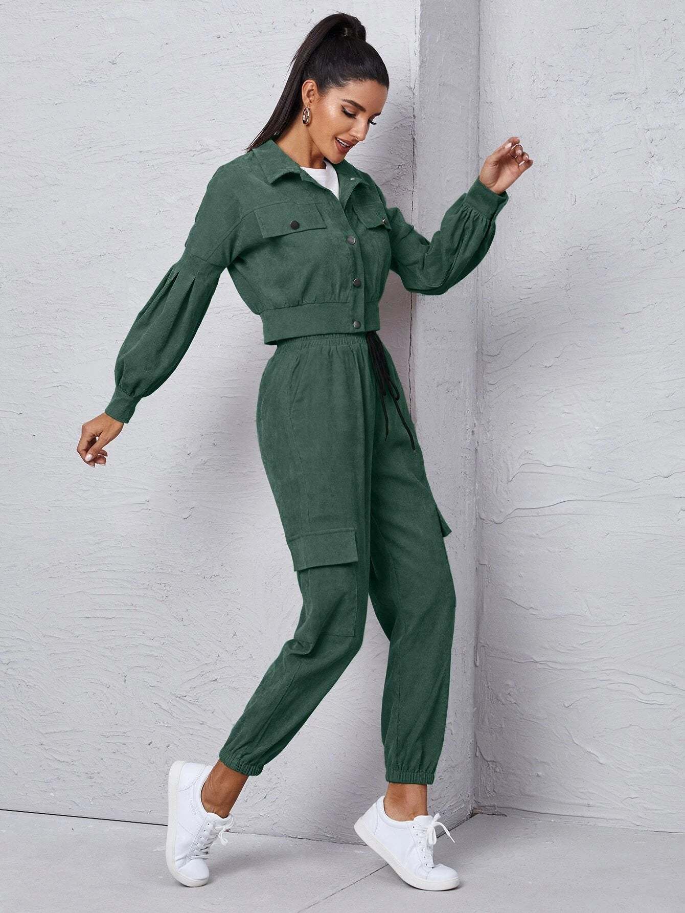 Jacket With Tie Front Cargo Pants