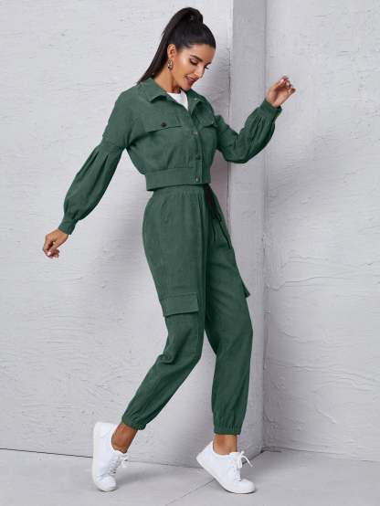 Jacket With Tie Front Cargo Pants