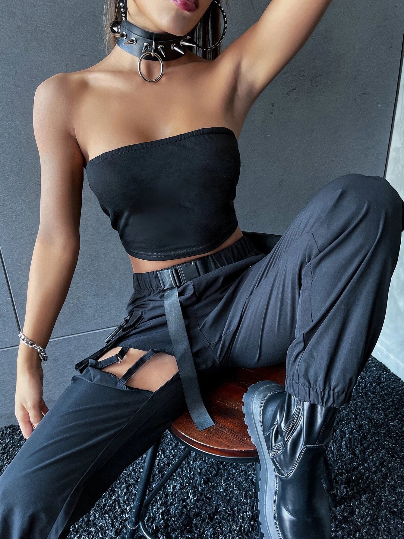 Flap Pocket Cut Out Buckled Cargo Pants – back view detail