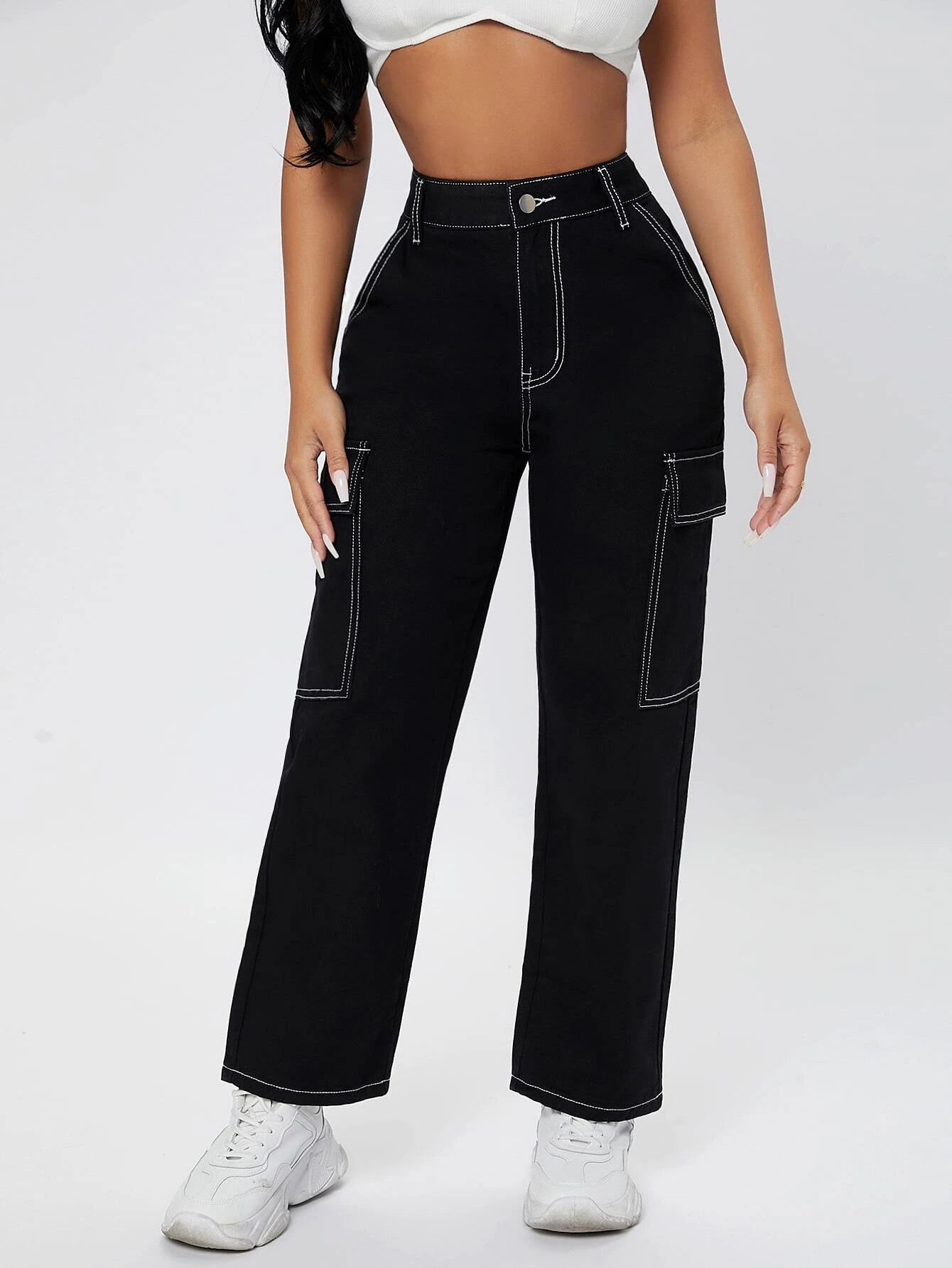 High Straight Cargo Jeans – waistband detail