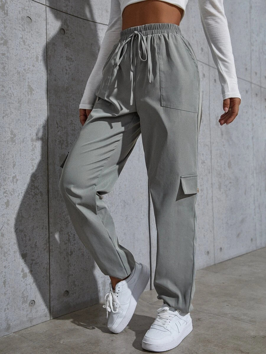 Knot Waist Flap Pocket Cargo Pants – styled outfit view