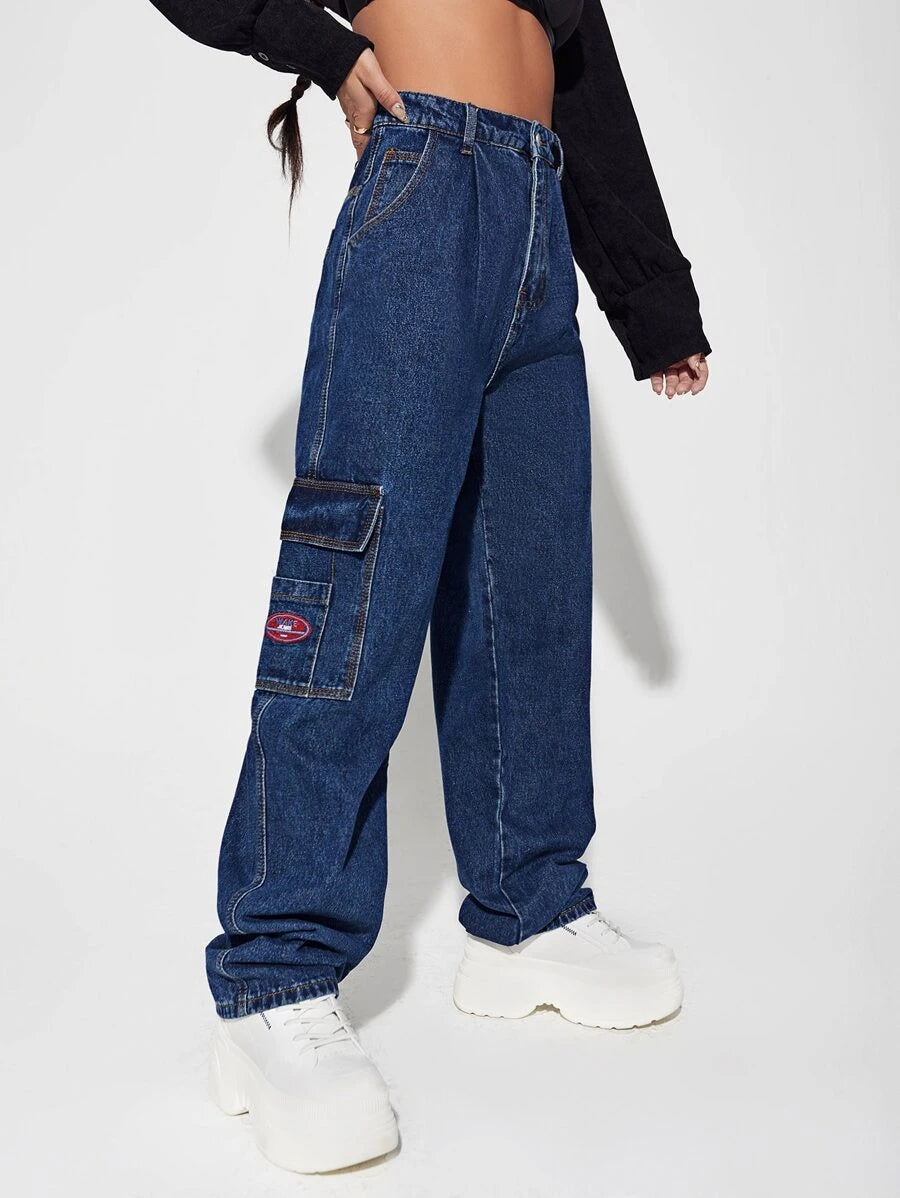 Denim High Waist Flap Pocket Wide Leg JeansDenim High Waist Flap Pocket Wide Leg Jeans - Image 4