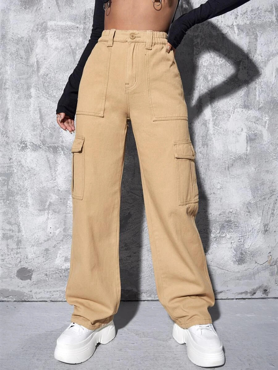 High Waist Flap Pocket Wide Leg Jeans – side profile view