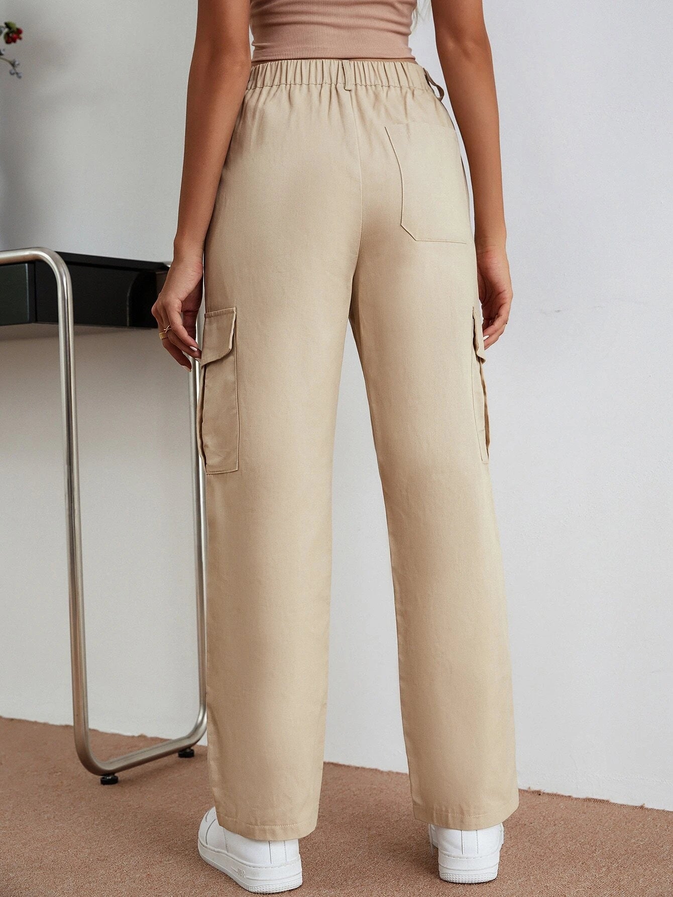 Slant Pocket Cargo Pants in Black – full length outfit view