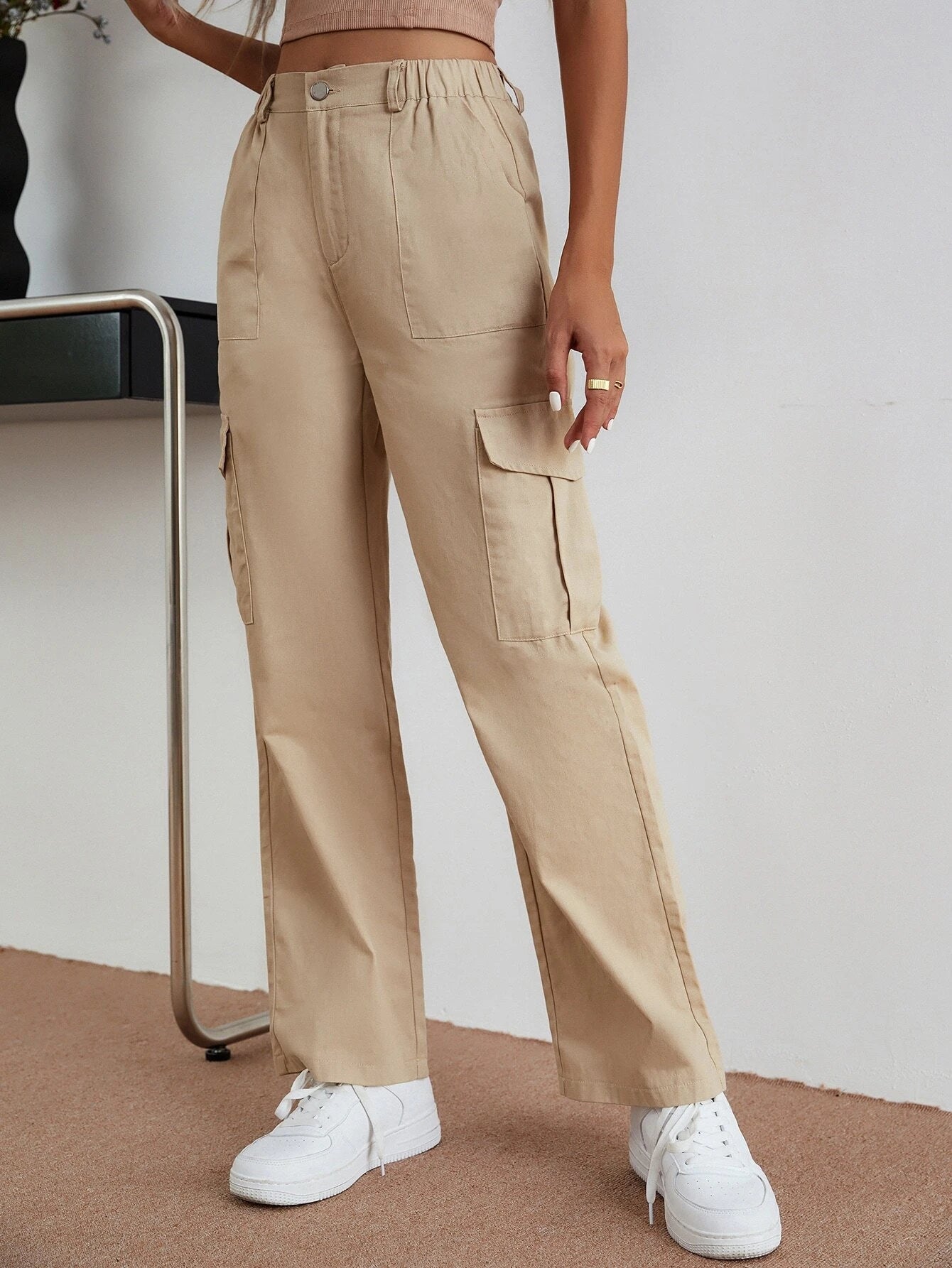 Slant Pocket Cargo Pants in Black – styled outfit view