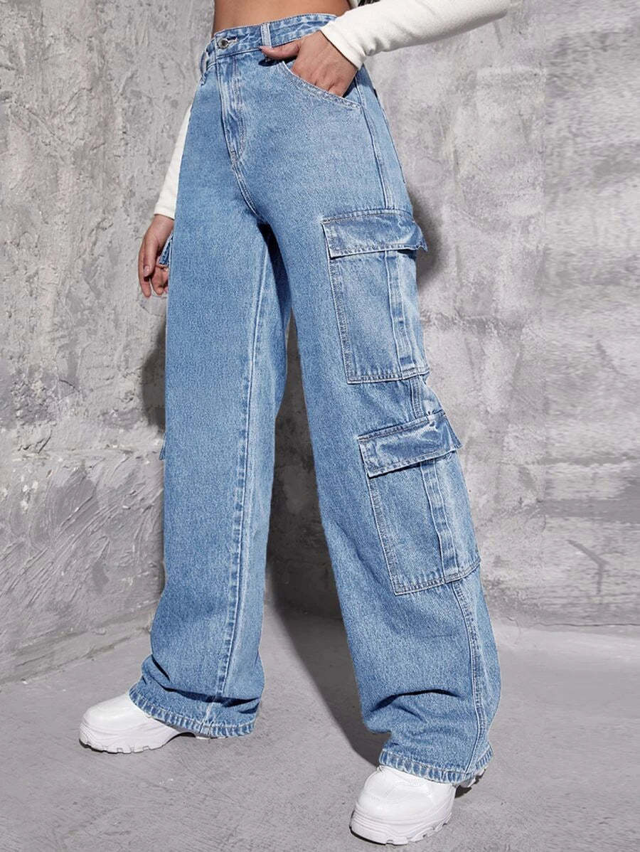 Denim Flap Pocket Cargo Jeans