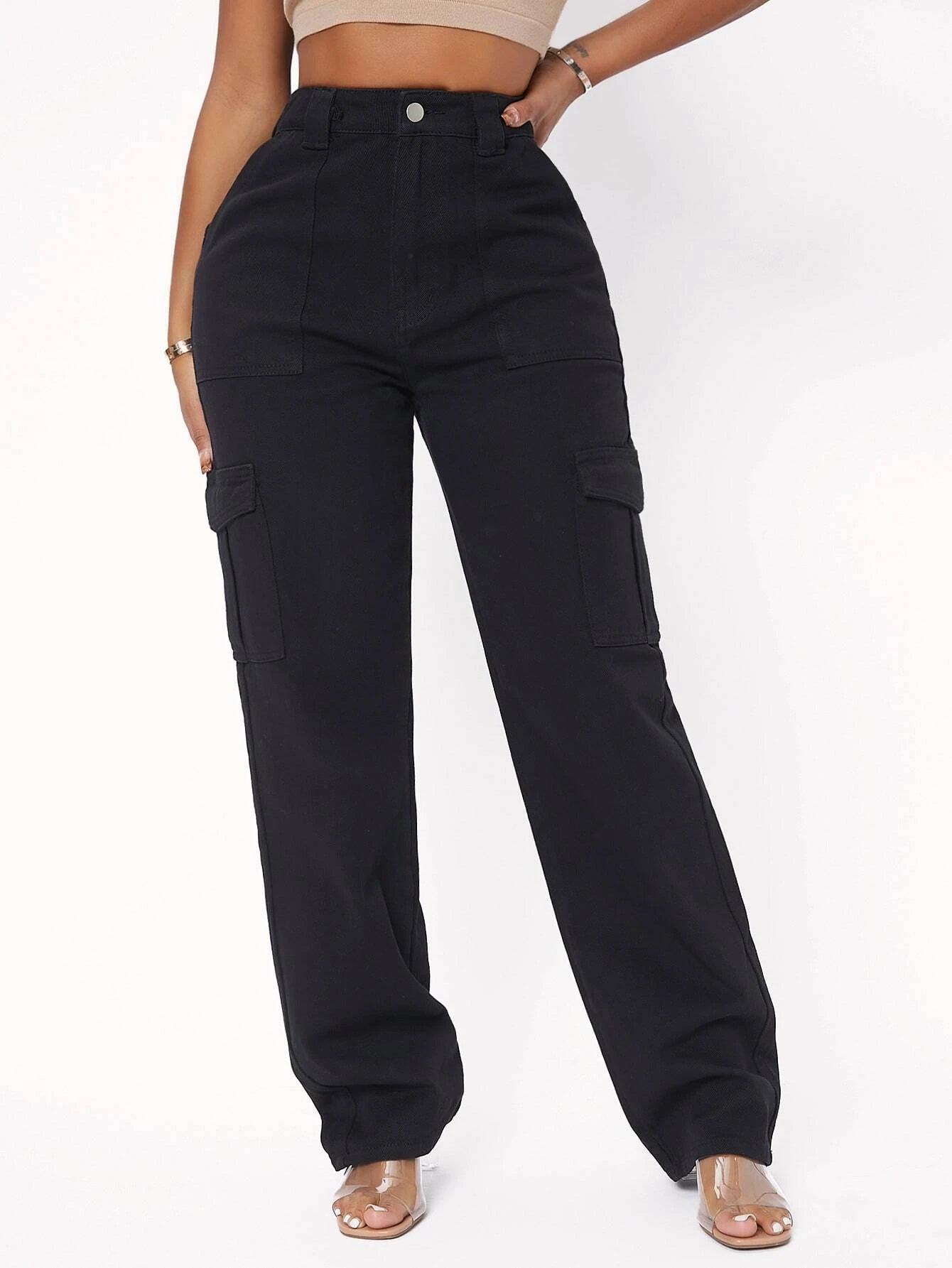Flap Pocket Side Cargo Jeans – full length outfit view