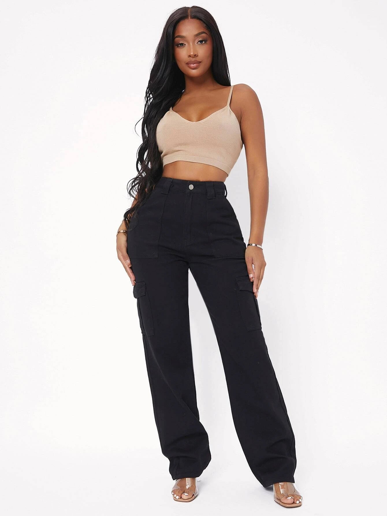 Flap Pocket Side Cargo Jeans – fabric detail close-up