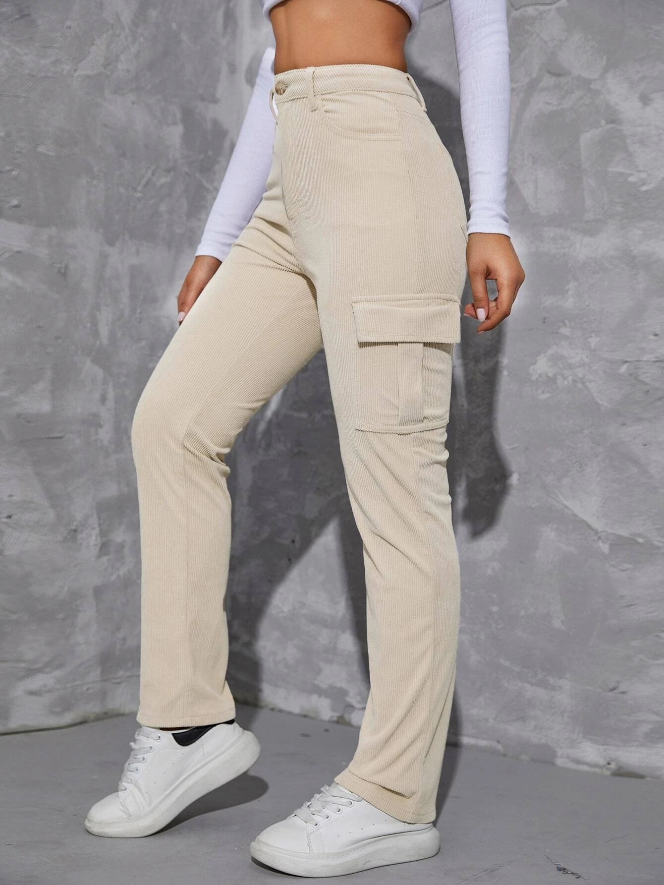 Flap Pocket Corduroy Pant – full length outfit view