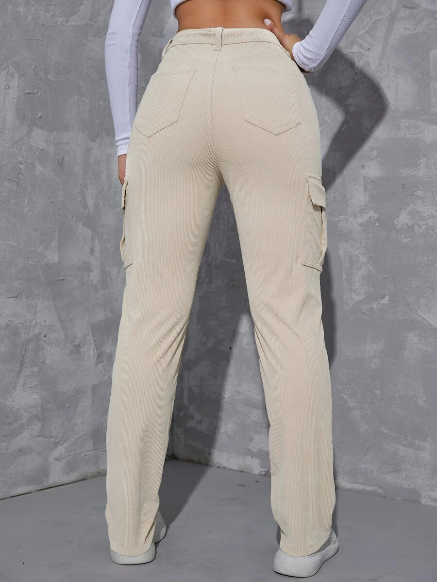 Casual Flap Pocket Corduroy Pants – side profile view