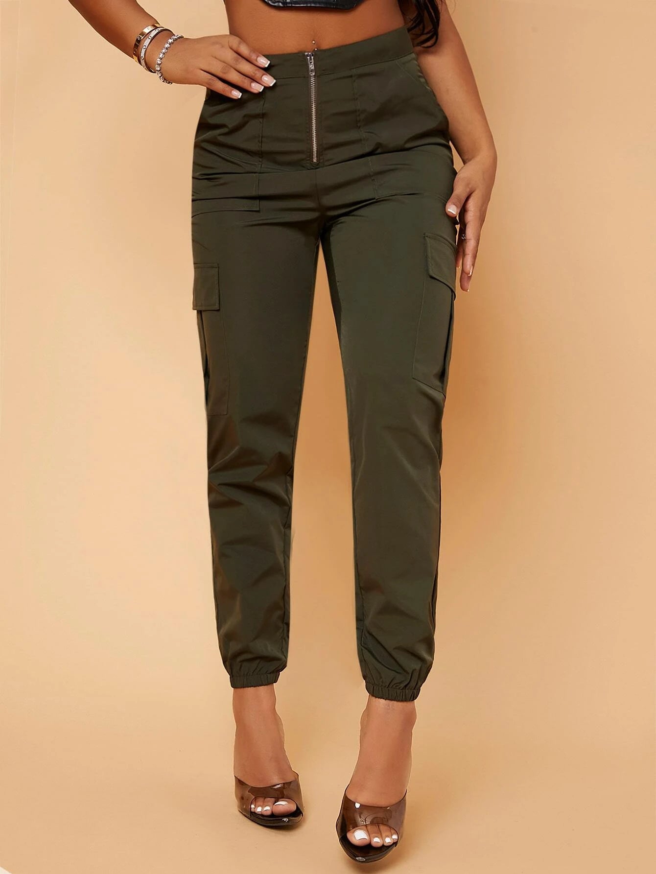 Zip Up Pocket Side Cargo Pants – women's cargo pants front view