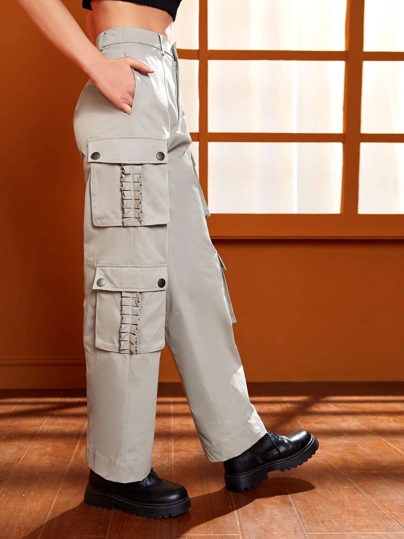 Gathered Detail Pocket Patched Pants – back view detail
