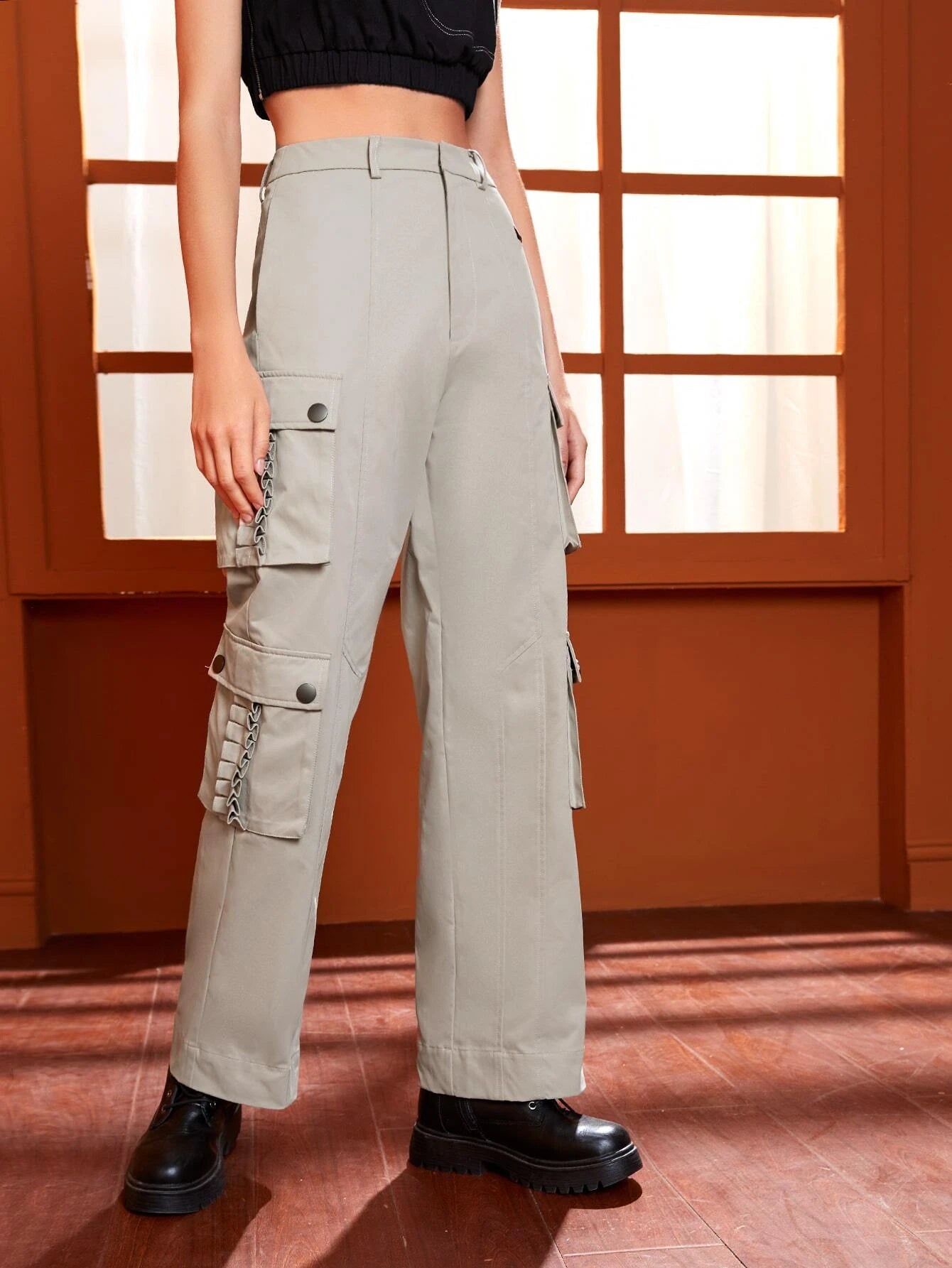 Gathered Detail Pocket Patched Pants – styled outfit view