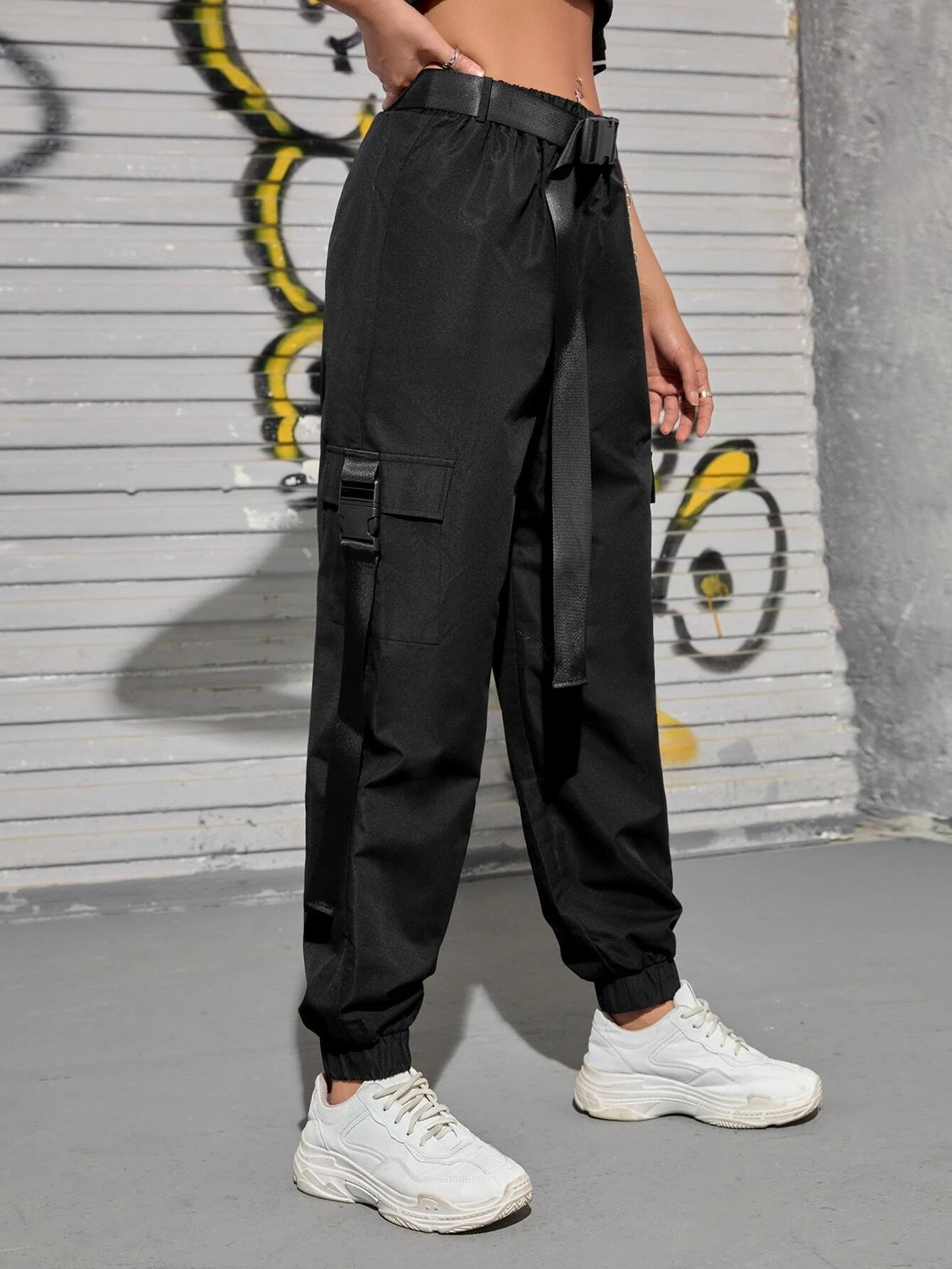 Chain Detail Buckled Belted Cargo Pant – women's cargo pants front view