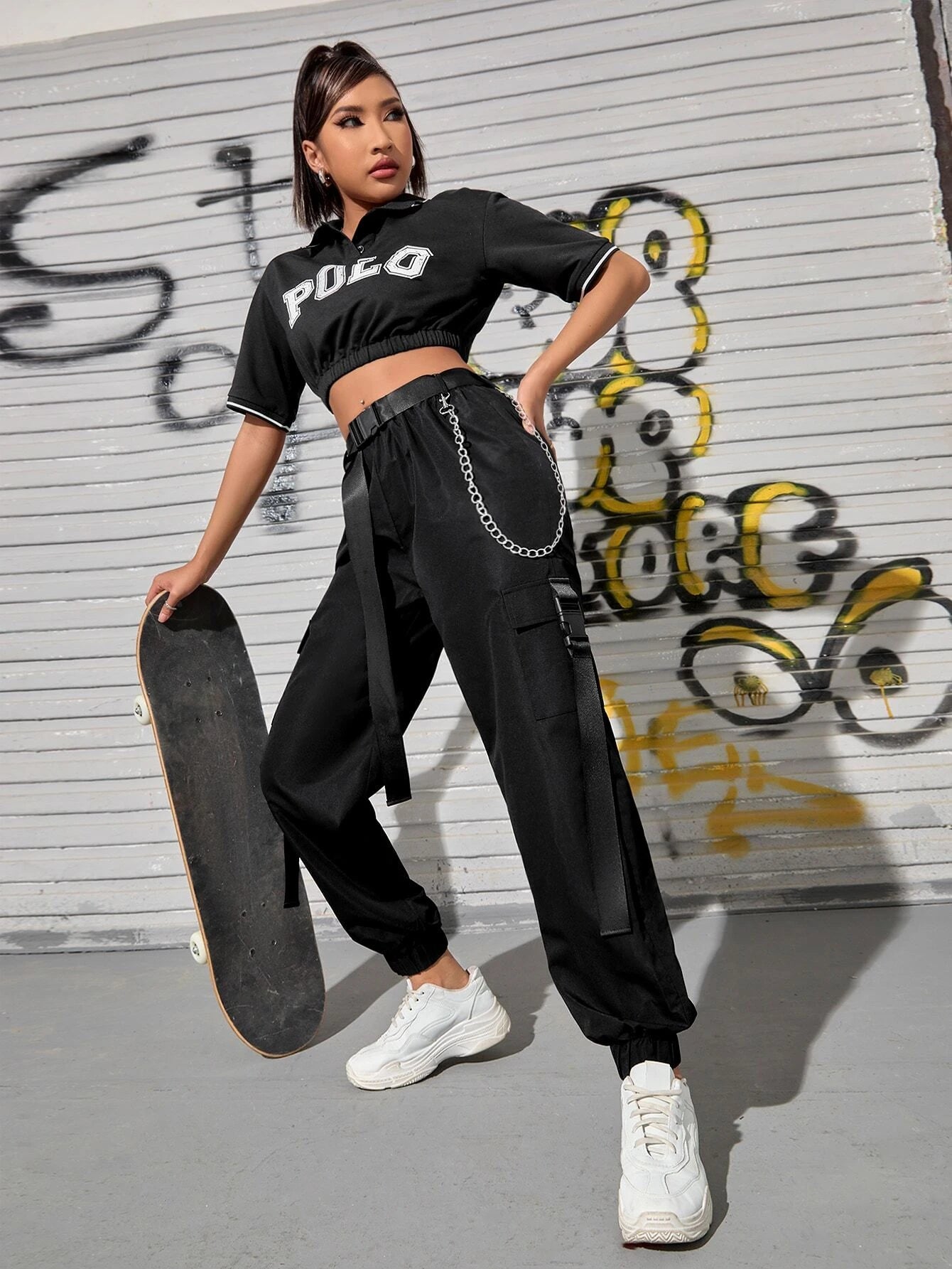 Chain Detail Buckled Belted Cargo Pant – back view detail