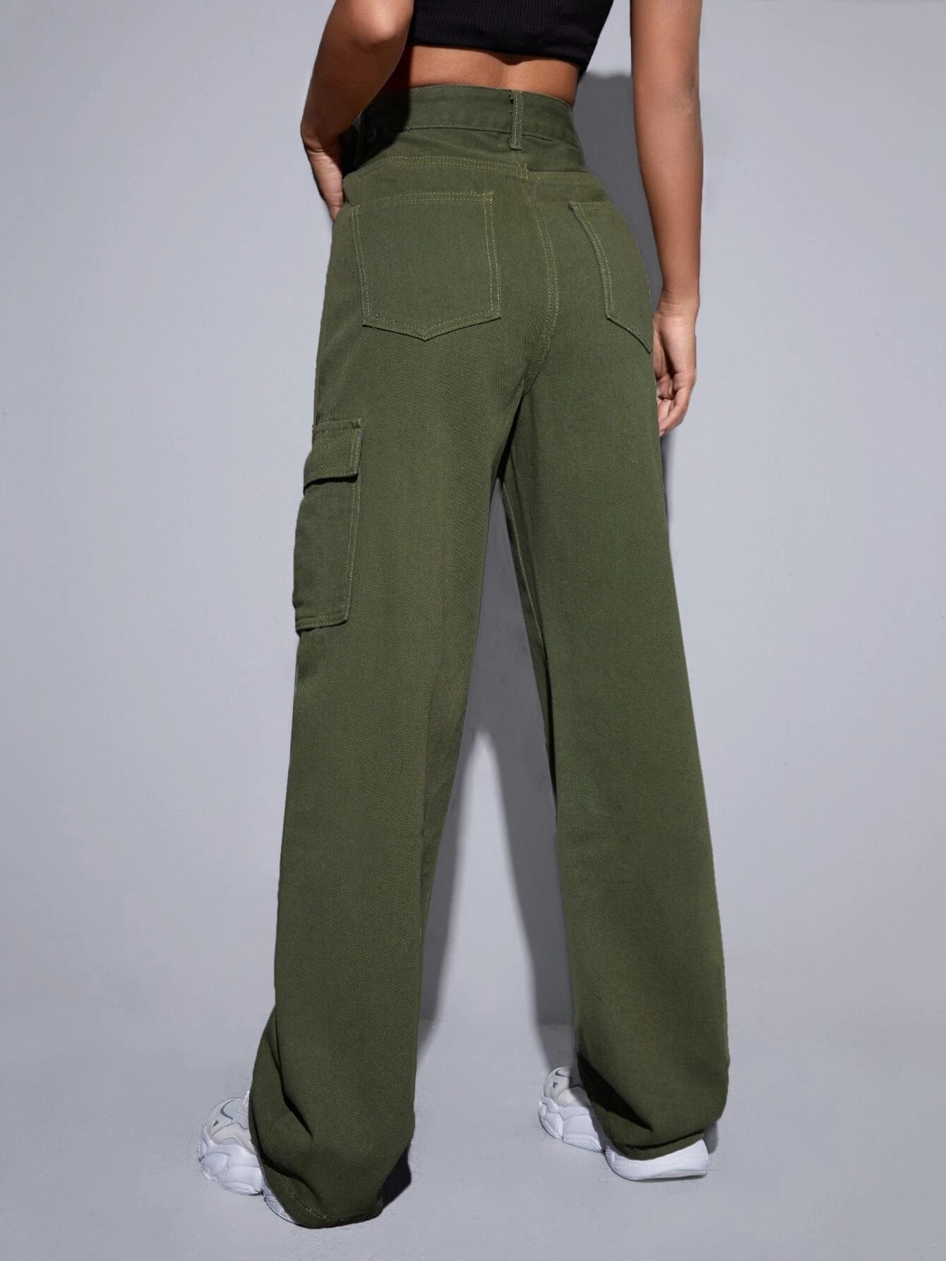 High Waist Button Cargo Jean – styled outfit view