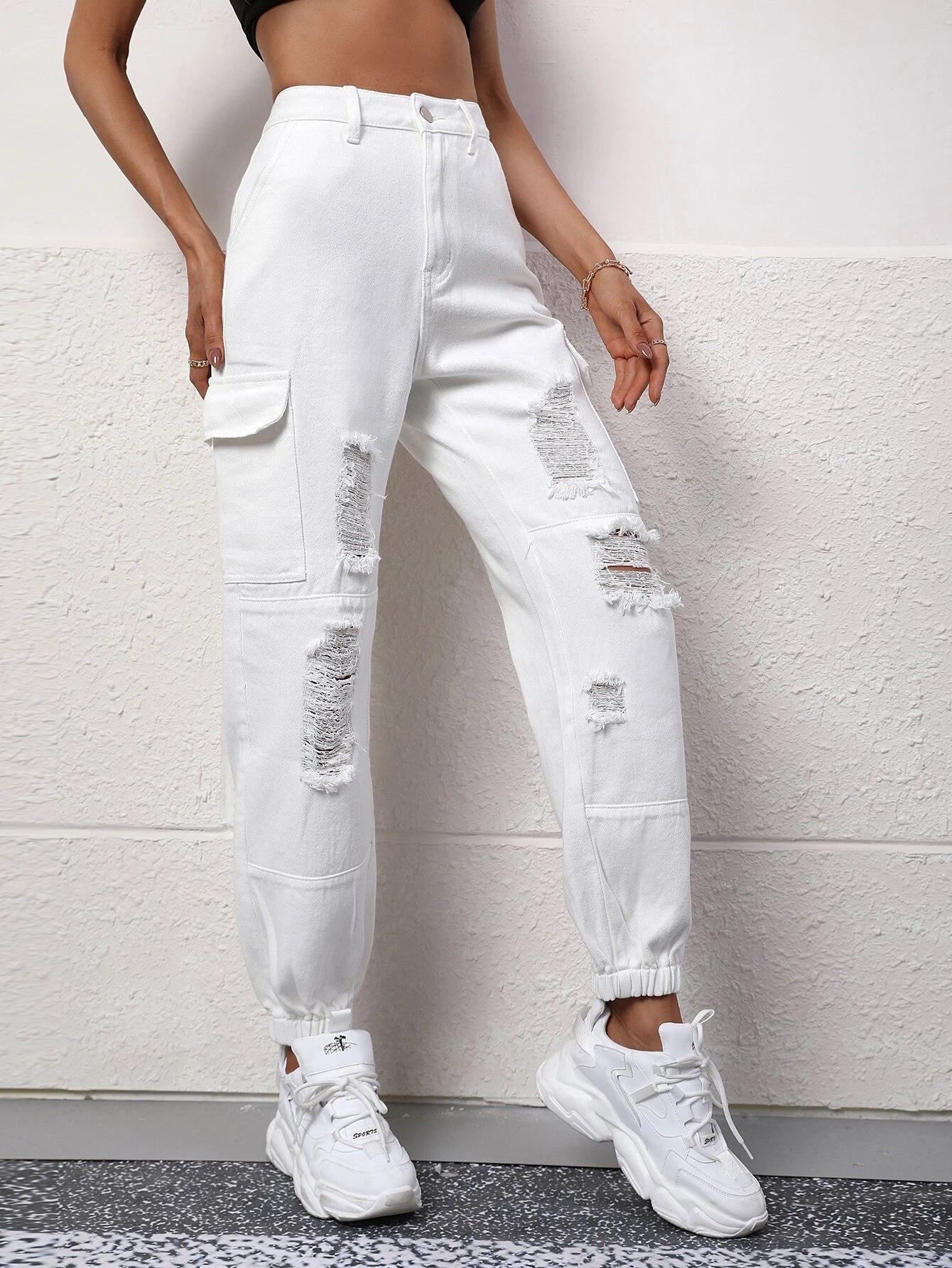 High Rise Ripped Cargo Jean – fit and style view