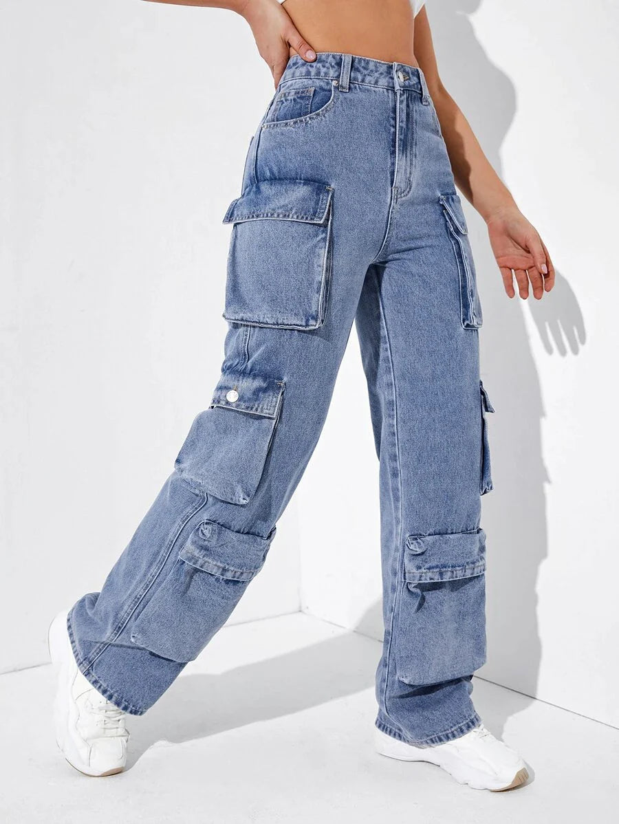 Easy Wear High Waisted Flap Pocket Cargo Jeans – lifestyle view 11