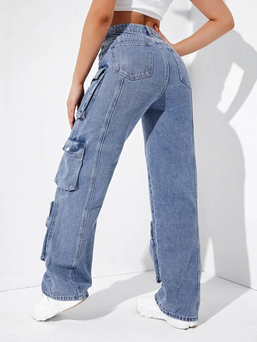 Easy Wear High Waisted Flap Pocket Cargo Jeans – lifestyle view 12