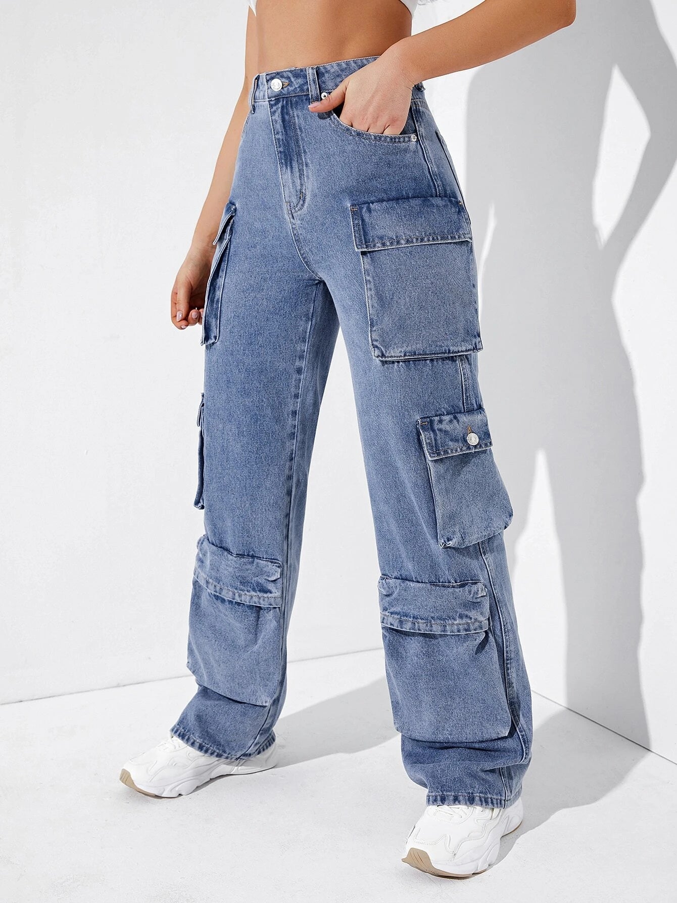Flap Pocket Straight Cargo Jeans – lifestyle view 19
