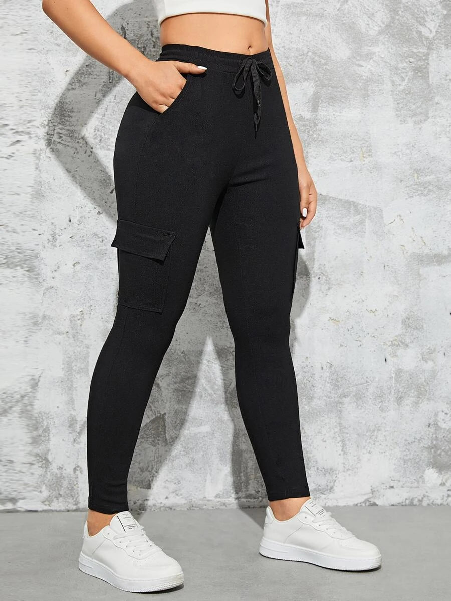 Drawstring Waist Flap Pocket Side Skinny Jeans – lifestyle view 15