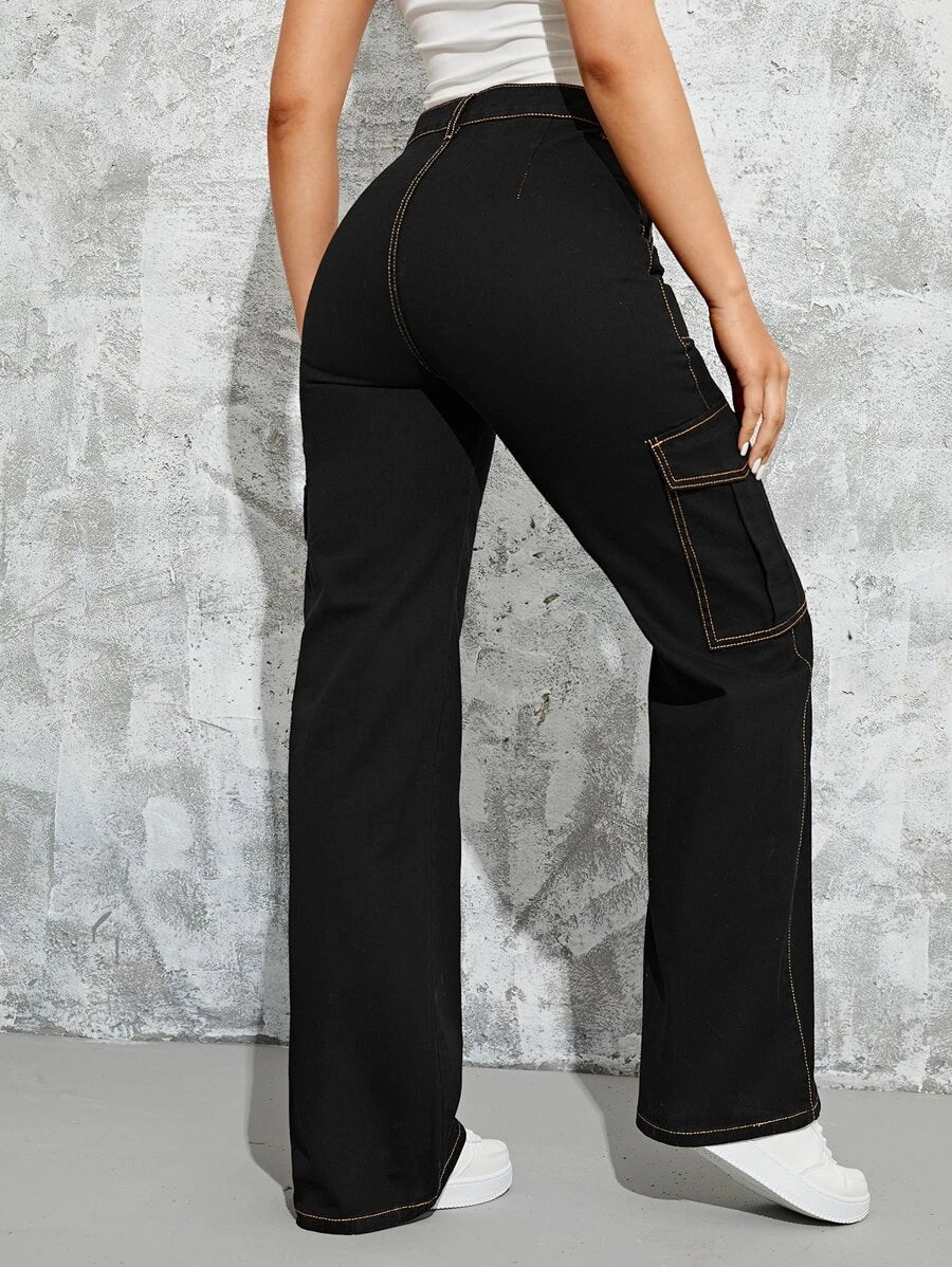 High Waisted Flap Side Pocket Cargo Jeans – lifestyle view 28